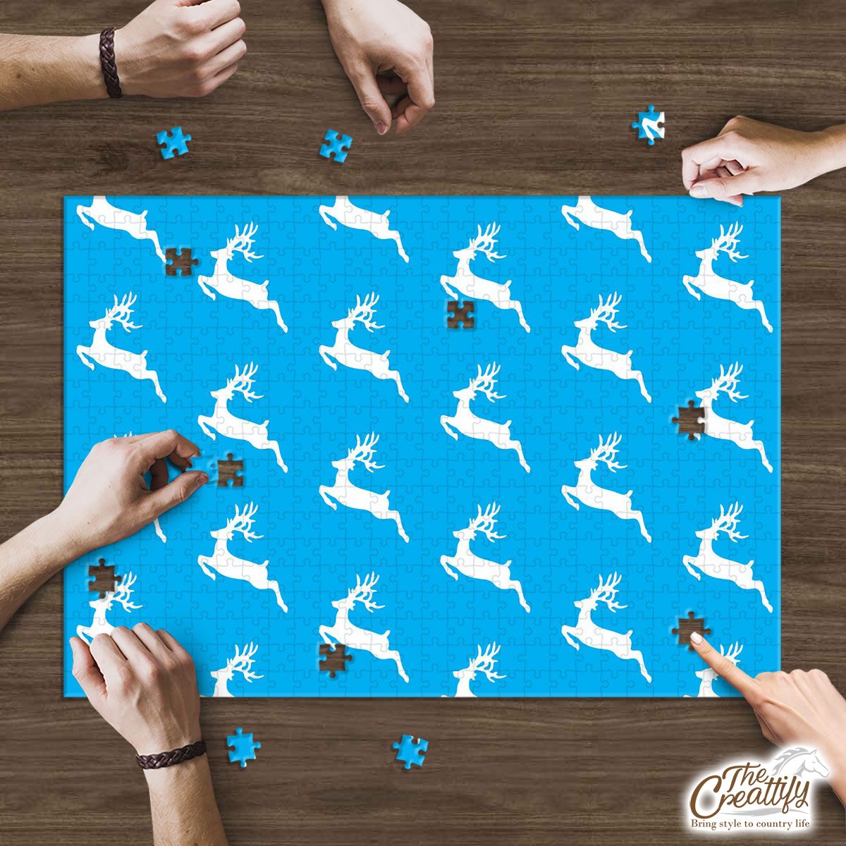 Christmas Reindeer On The Blue Background Puzzle