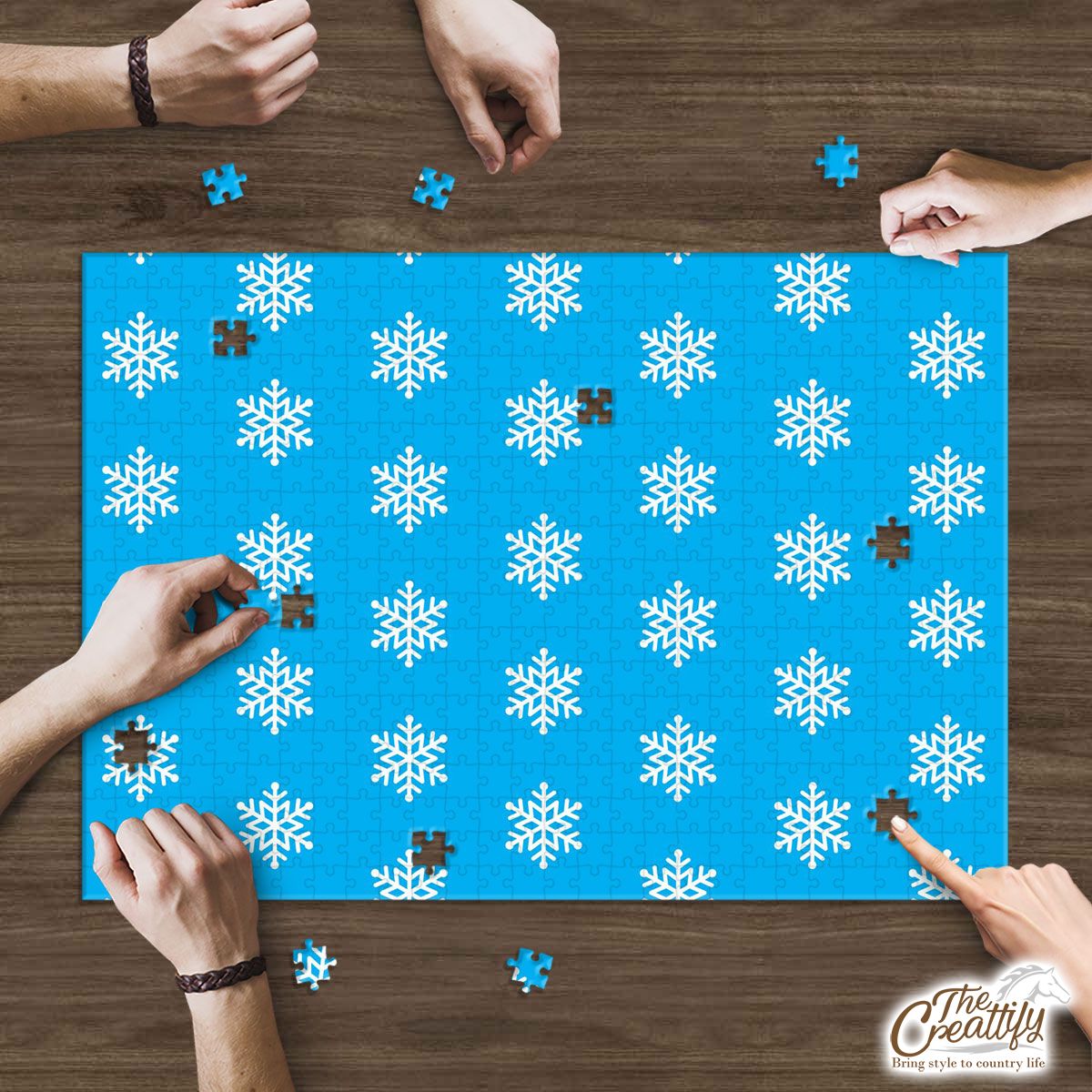 Christmas Snowflake Clipart On The Blue Background Puzzle