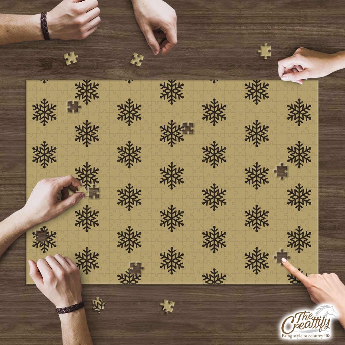 Christmas Snowflake Clipart On The Brown Background Puzzle