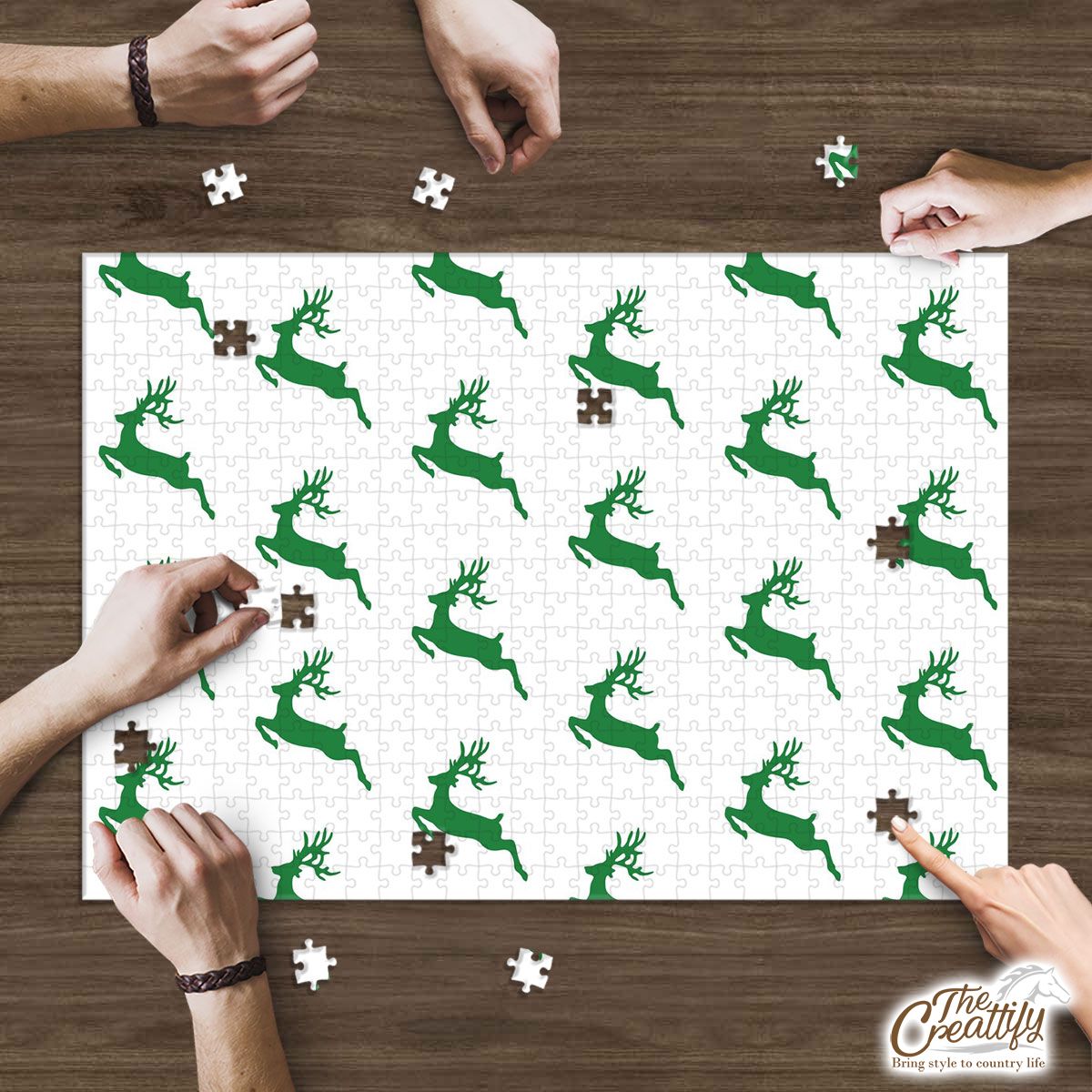 Green And White Christmas Reindeer Puzzle