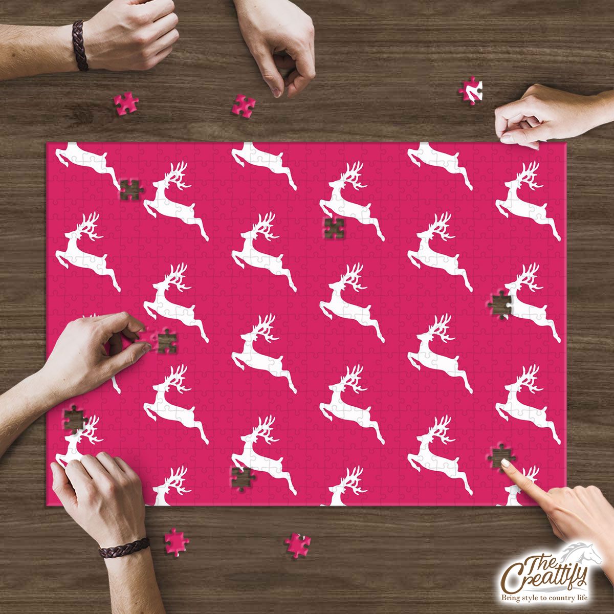 Pink And White Christmas Reindeeer Puzzle