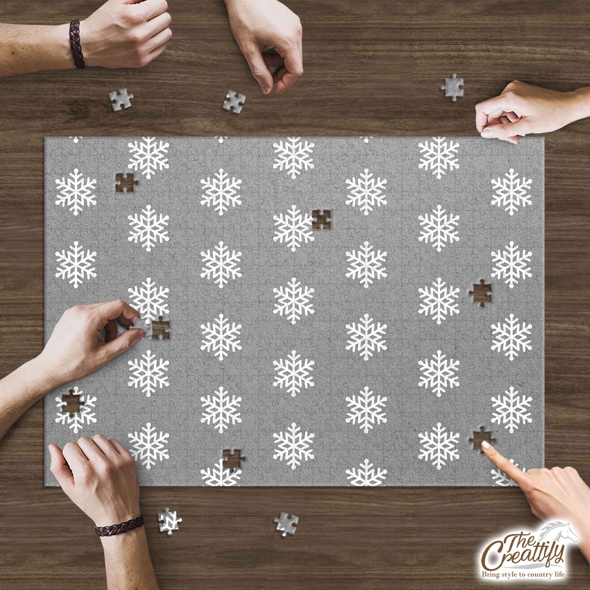 Snowflake Pattern, Christmas Snowflakes, Christmas Present Ideas On Grey Puzzle