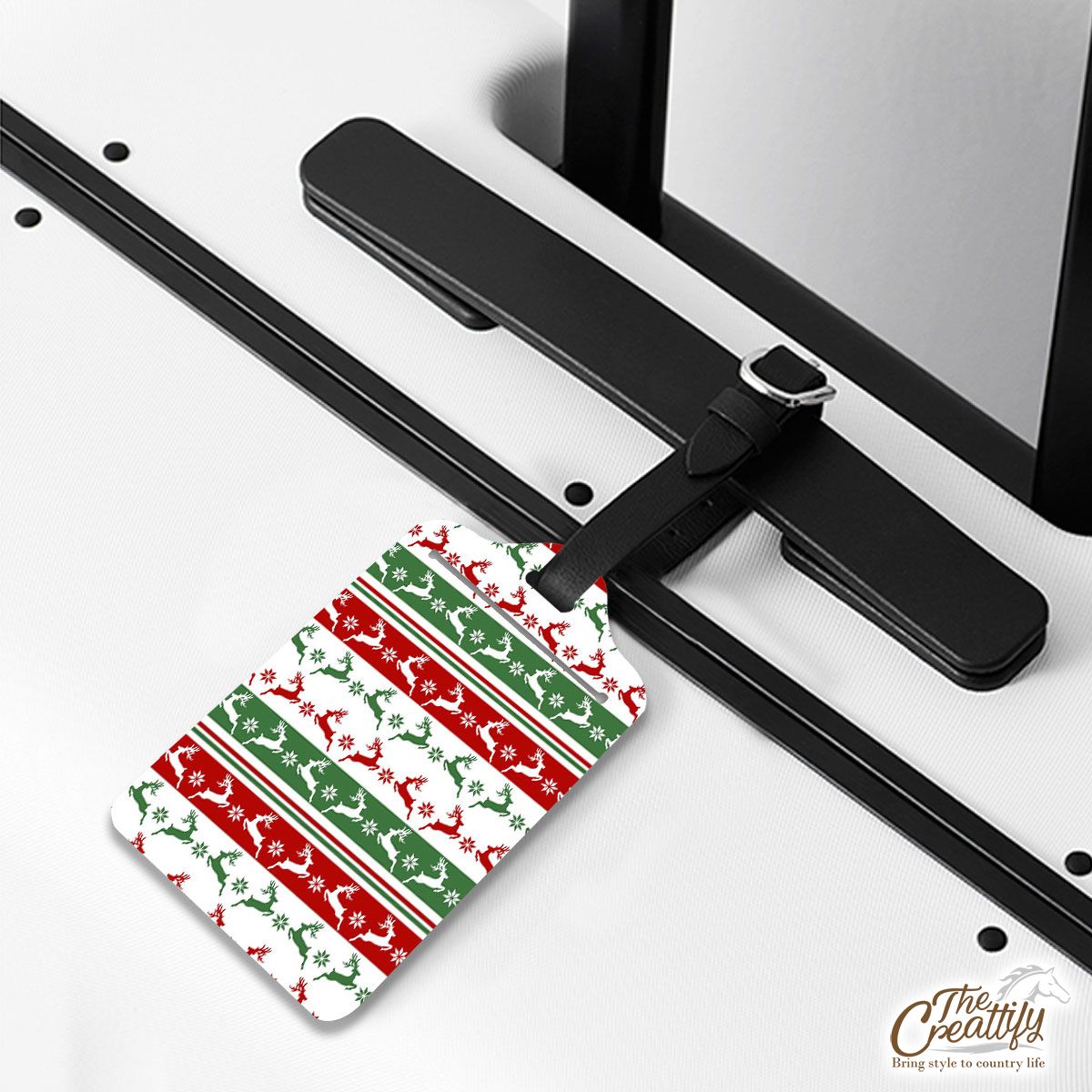 Red And Green Christmas Reindeer And Snowflake Luggage Tags