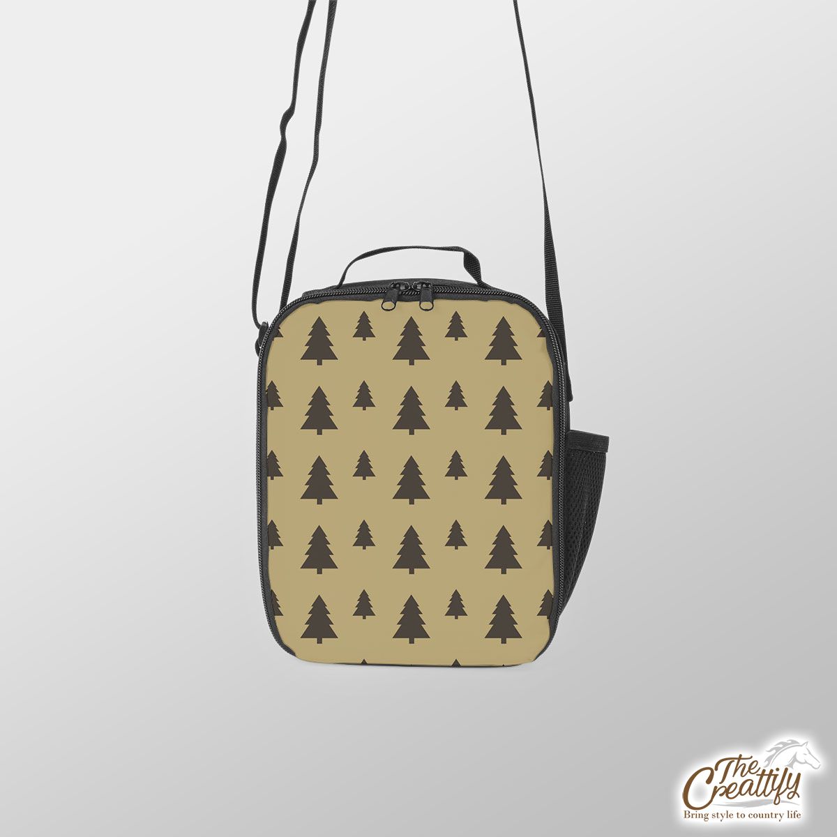 Christmas Pine Tree Silhouette On The Brown Background Lunch Box Bag