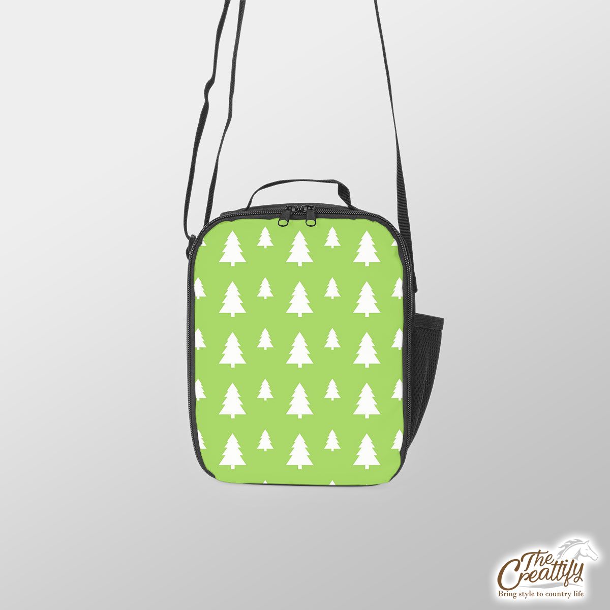 Christmas Pine Tree Silhouette On The Green Background Lunch Box Bag