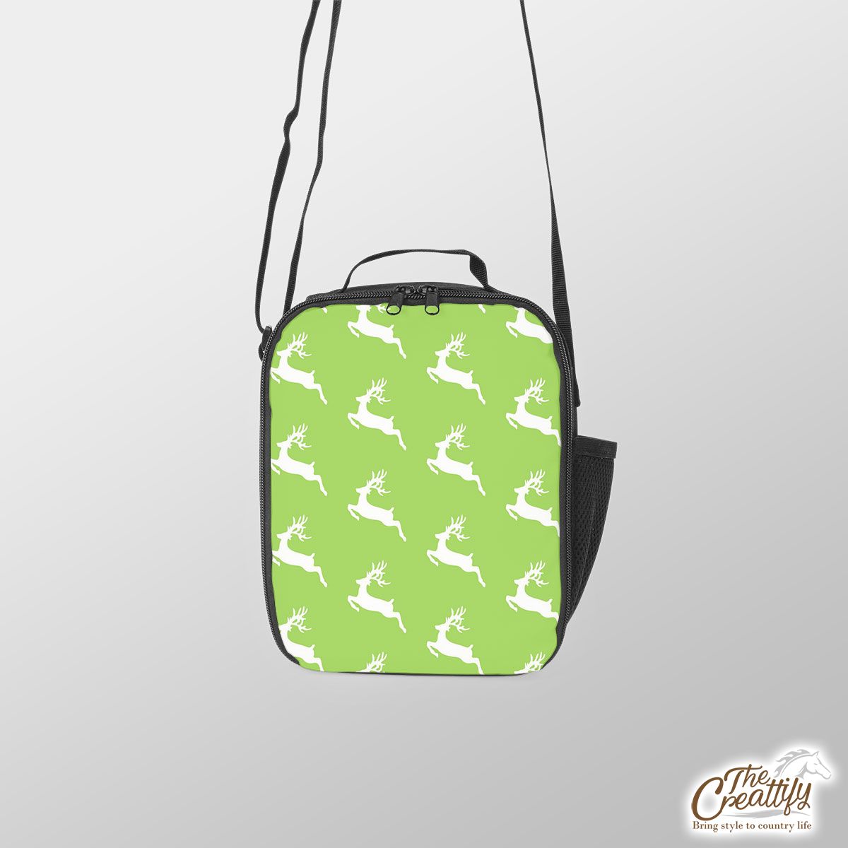 Christmas Reindeer On The Green Background Lunch Box Bag