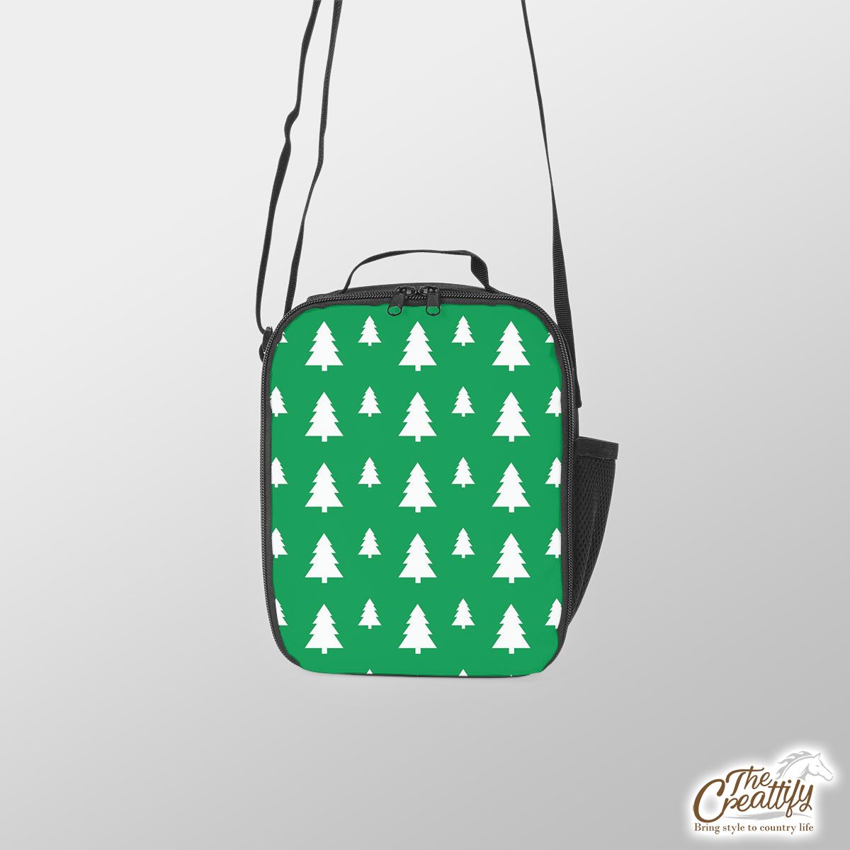 Christmas Tree, Christmas Tree Decorations, Pine Tree Pattern On Green 3 Lunch Box Bag