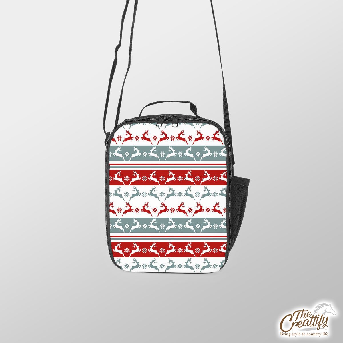 Colorful Christmas Reindeer, Snowflake Pattern Lunch Box Bag