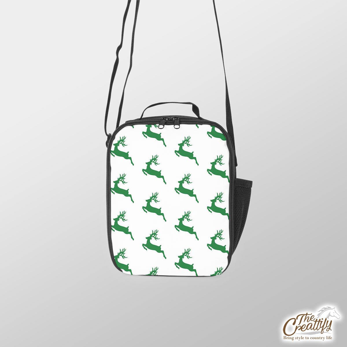 Green And White Christmas Reindeer Lunch Box Bag