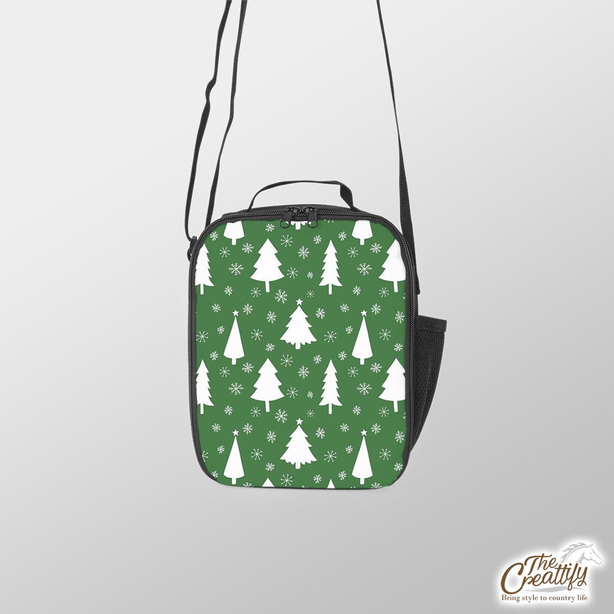 Green And White Christmas Tree With Snowflake Lunch Box Bag