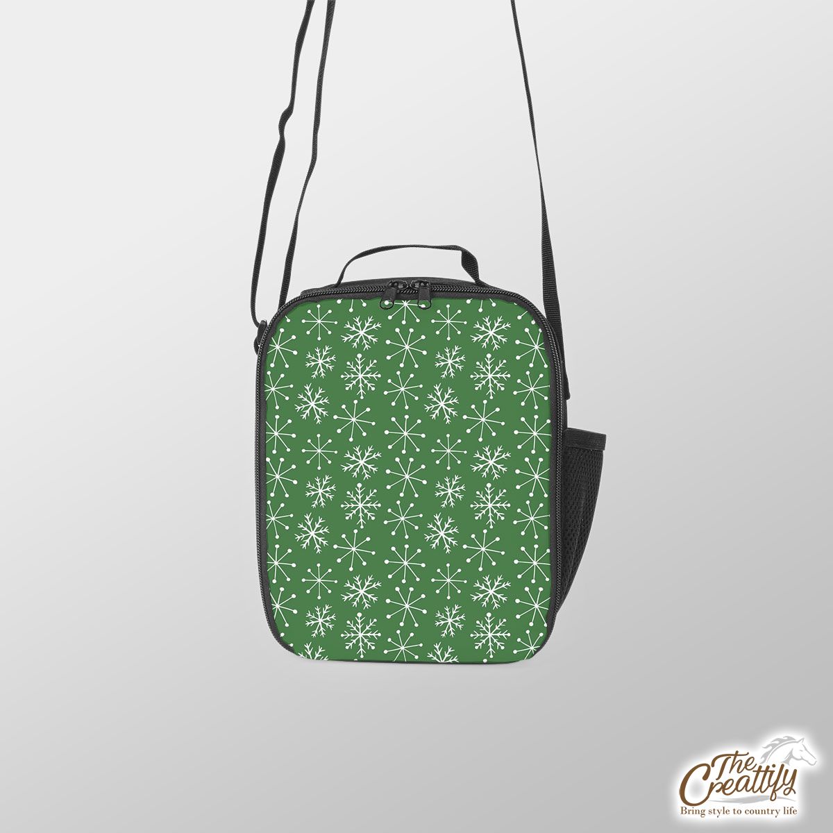 Green And White Snowflake Lunch Box Bag