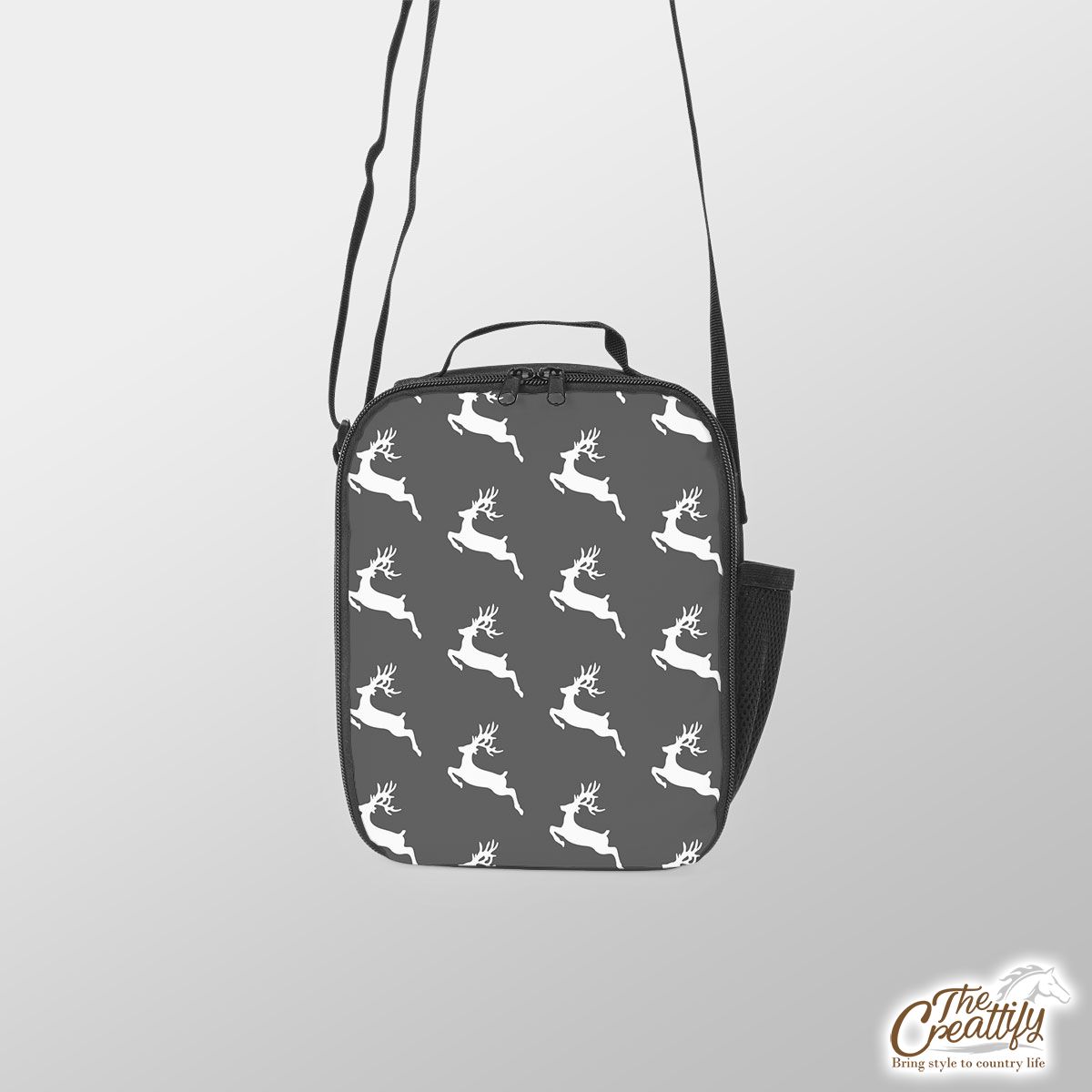 Grey And White Reindeer Lunch Box Bag