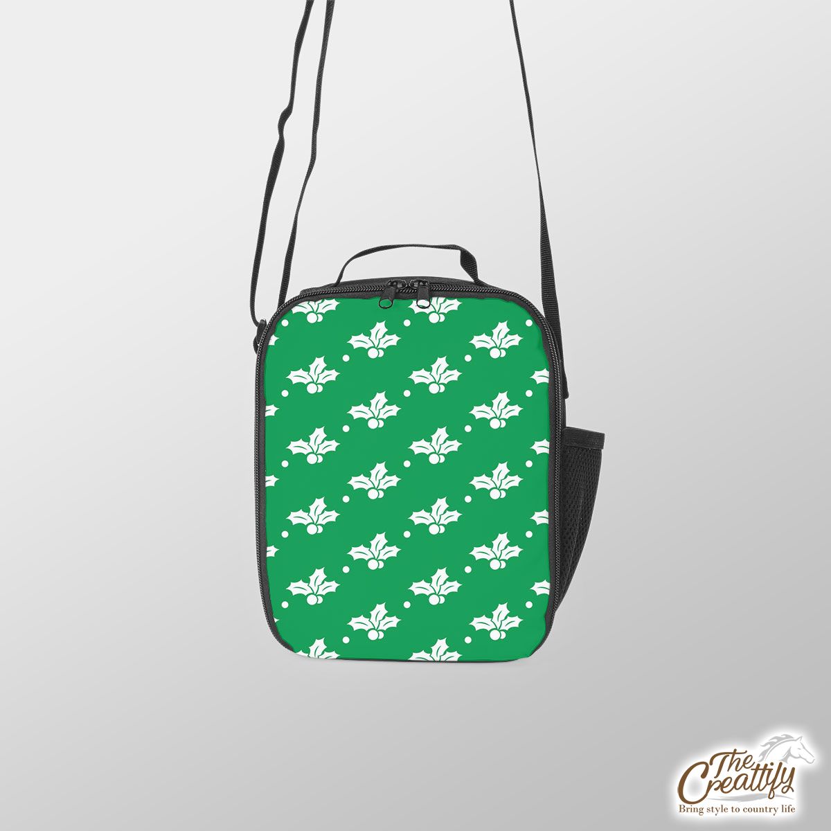 Holly Tree Pattern, Holly Leaf, American Holly Tree On Green Lunch Box Bag