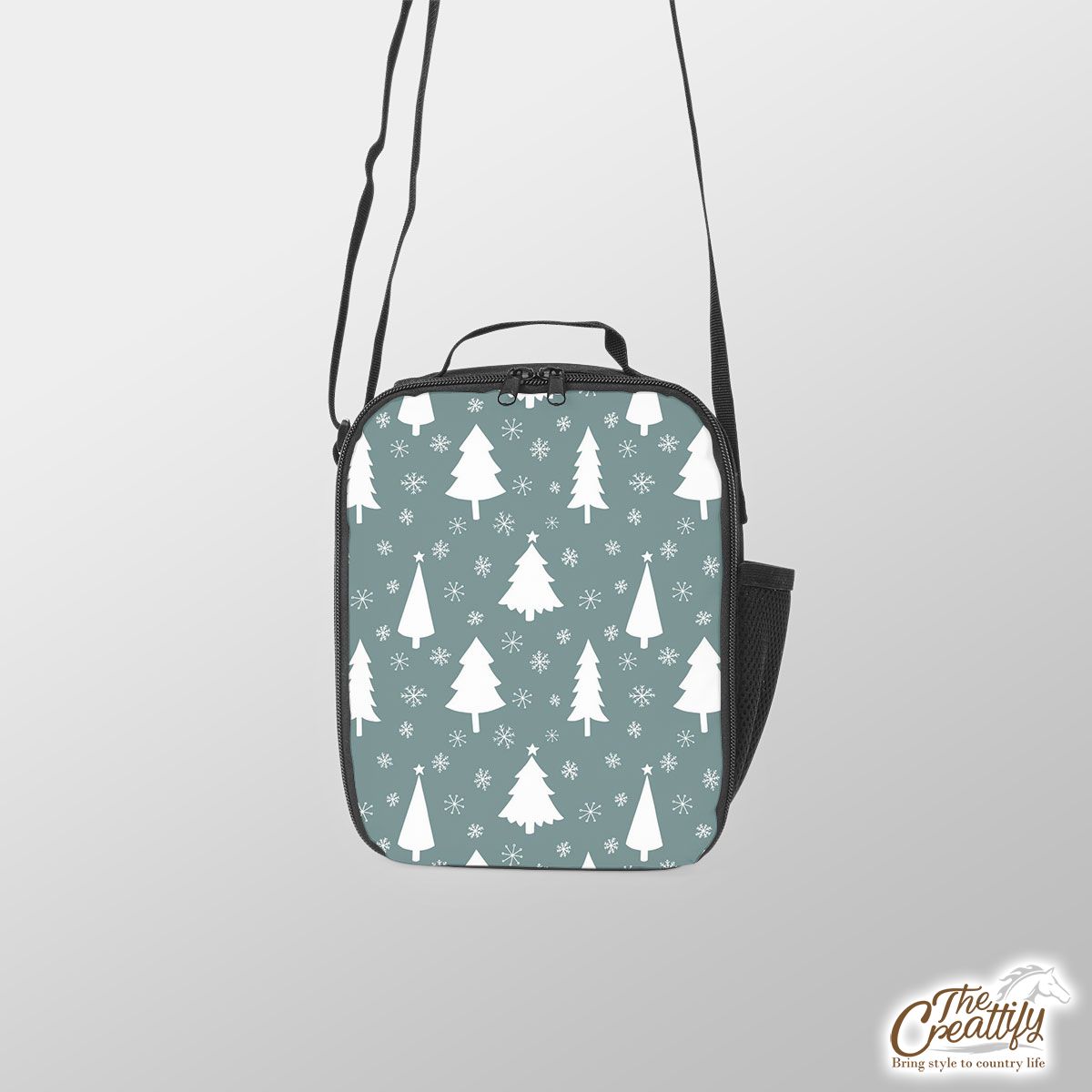 Pine Tree Sillhouette And Snowflake Seamless Pattern Lunch Box Bag