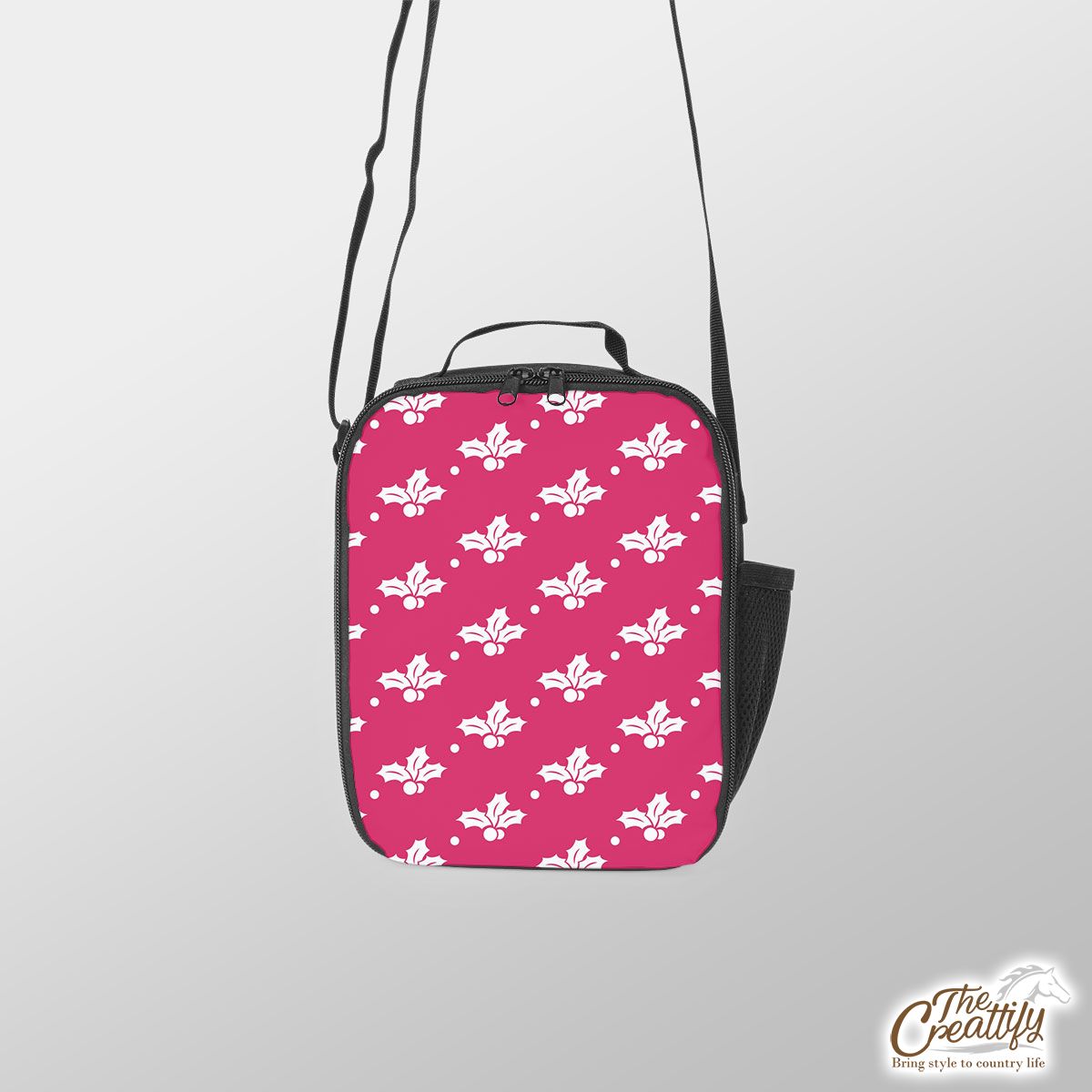 Pink And White Holly Leaf Lunch Box Bag