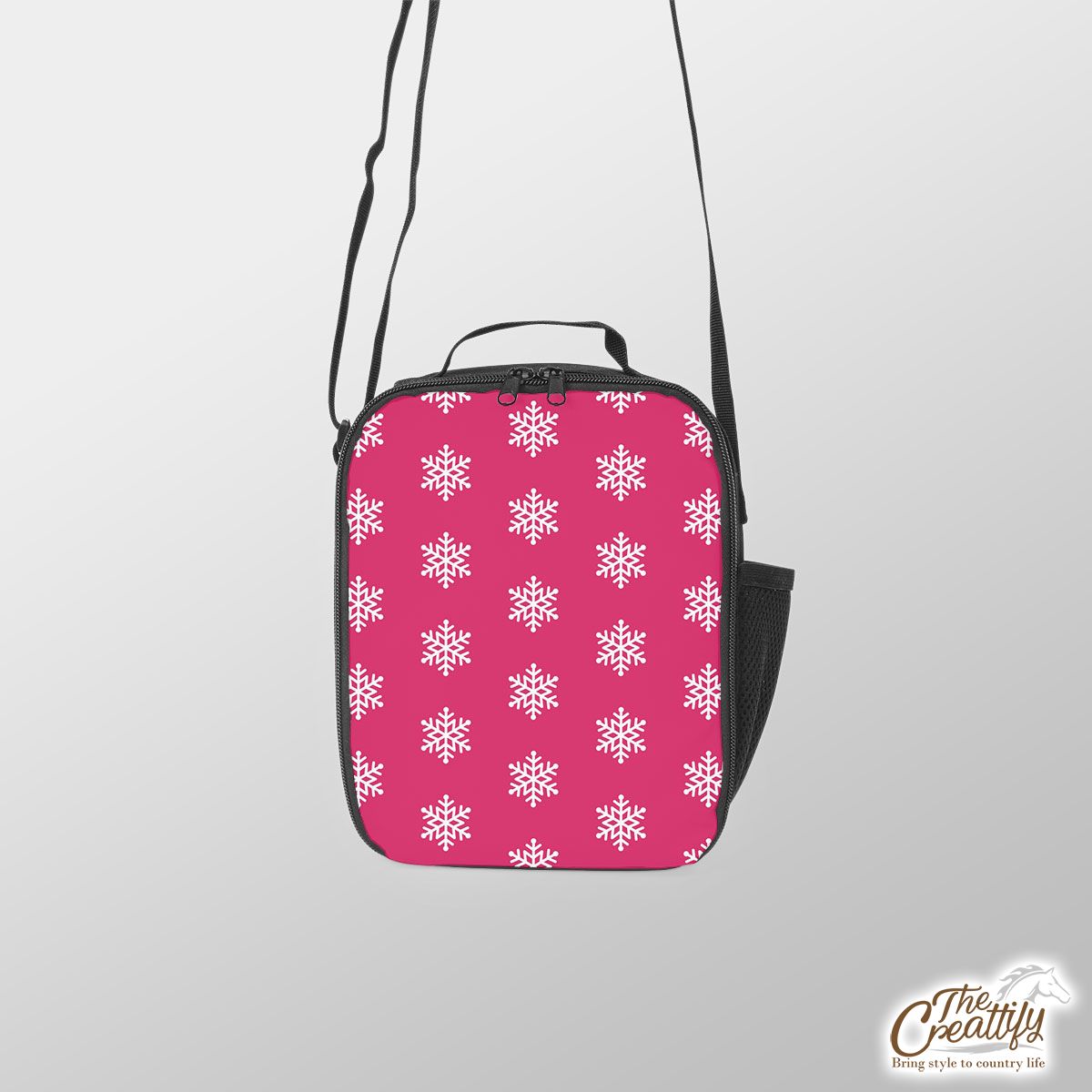 Pink And White Snowflake Lunch Box Bag
