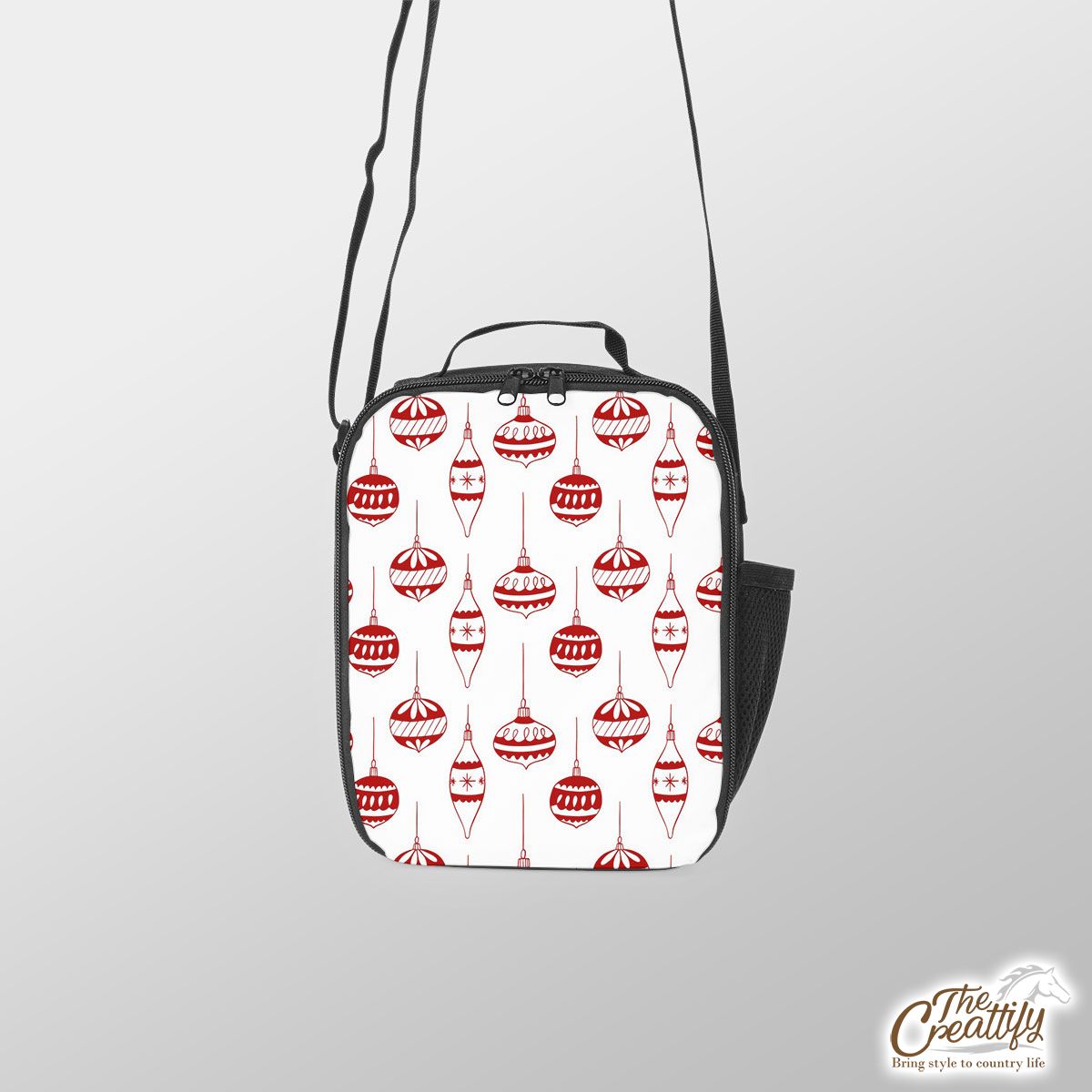 Red And White Christmas Ball And Light Lunch Box Bag
