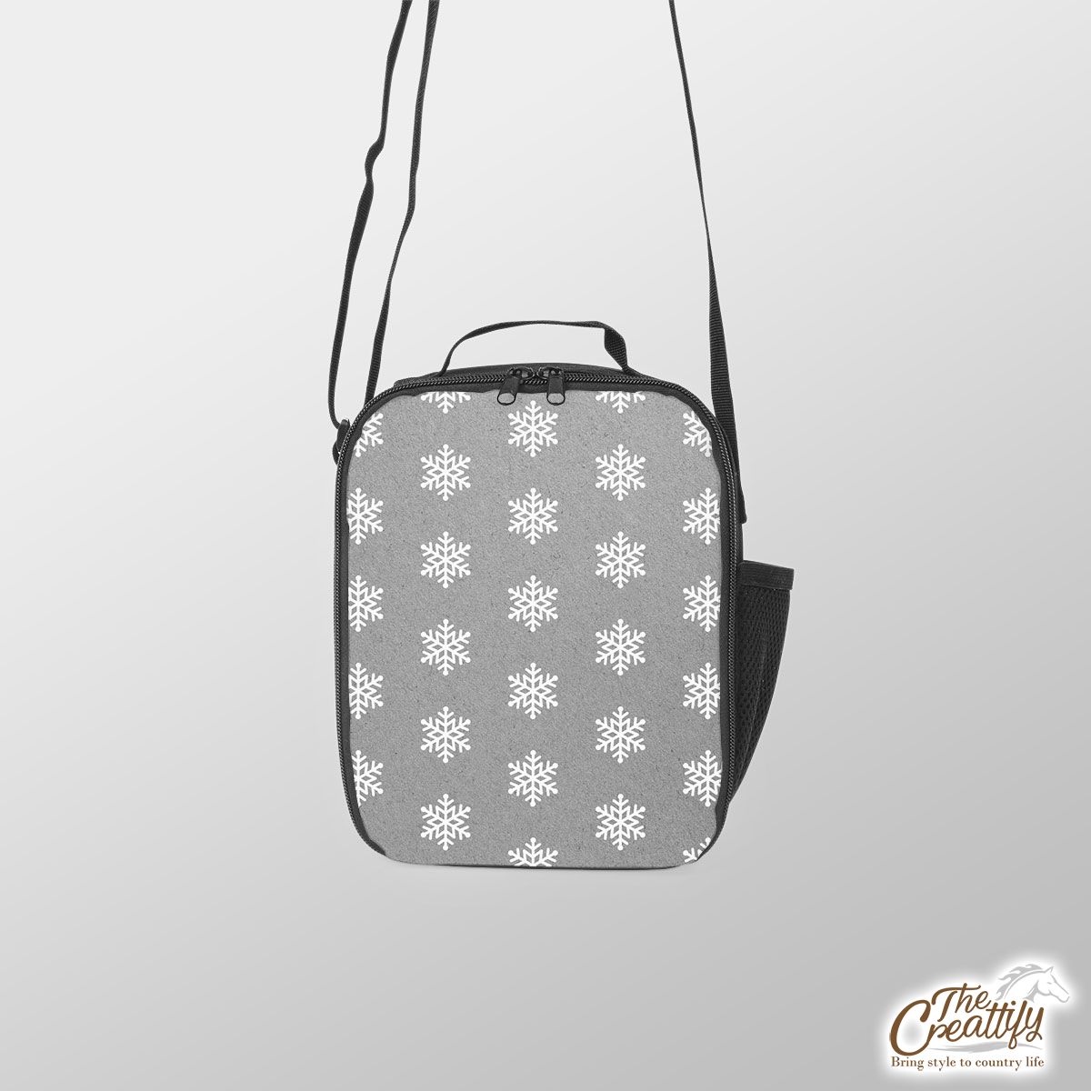 Snowflake Pattern, Christmas Snowflakes, Christmas Present Ideas On Grey Lunch Box Bag