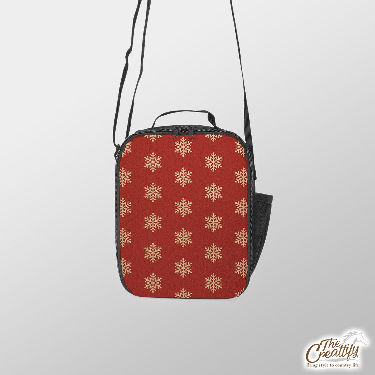 Snowflake Pattern, Christmas Snowflakes, Christmas Present Ideas On Red Background Lunch Box Bag
