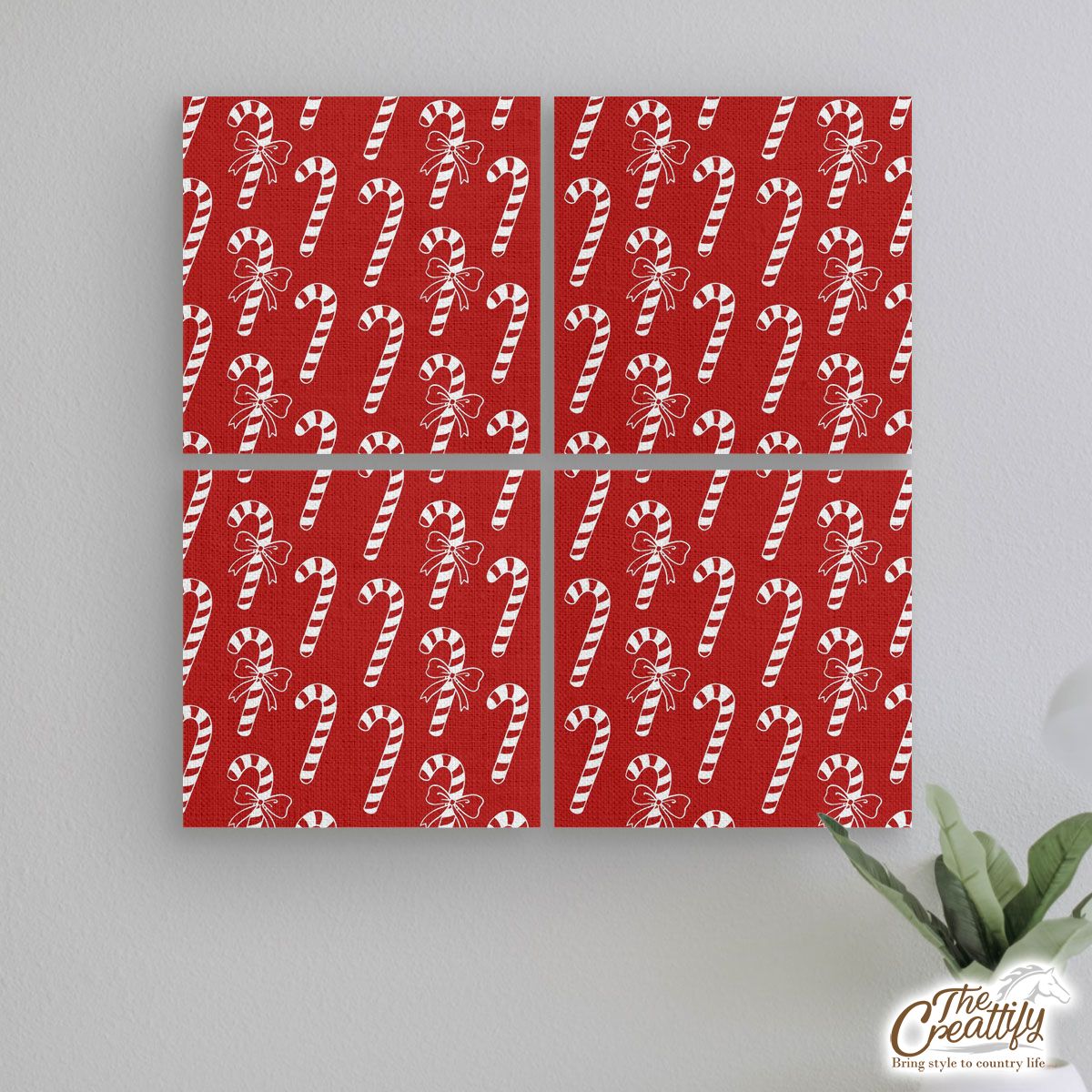 Candy Cane Red Christmas Mural With Frame