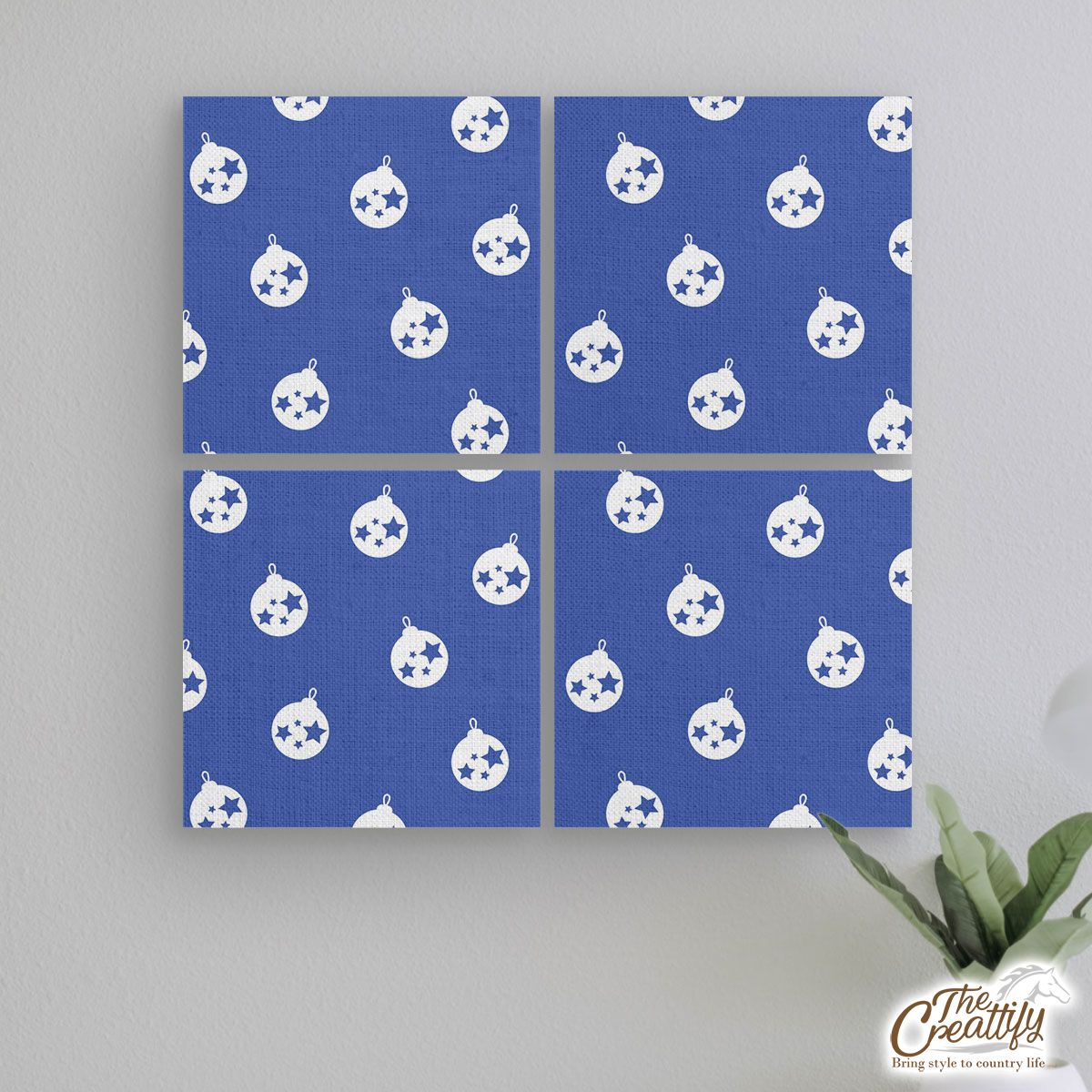 Christmas Balls On The Navy Blue Background Mural With Frame