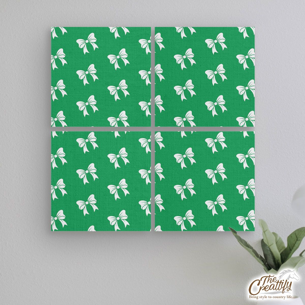 Christmas Bow, Christmas Tree Bows On Green Mural With Frame