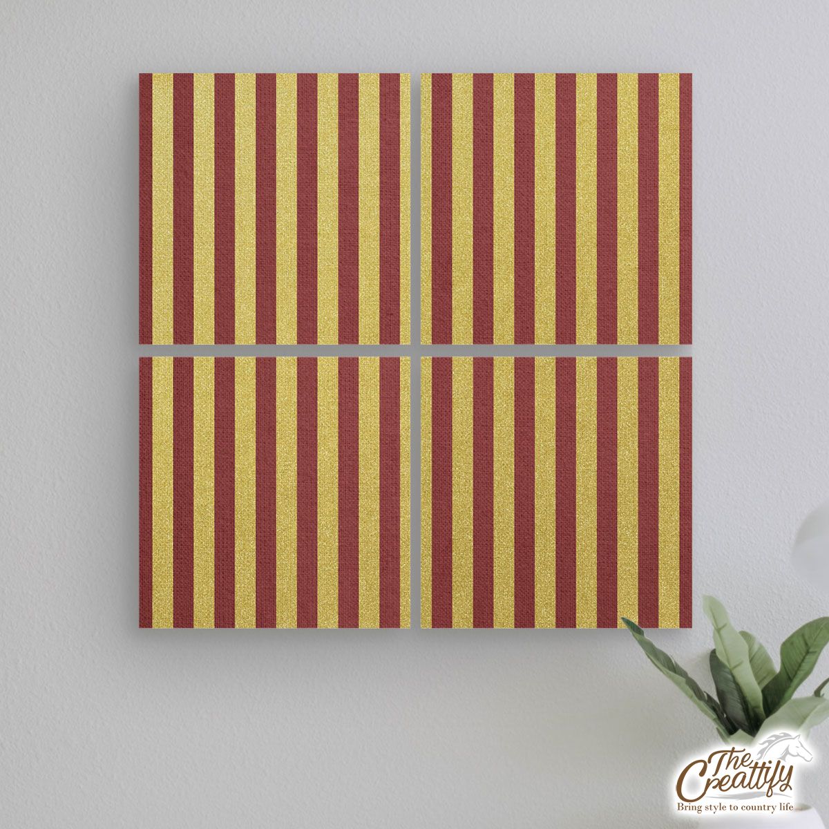 Christmas Gift Ideas, Christmas Gold, Gold Sparkle, Striped Gold On Red Mural With Frame