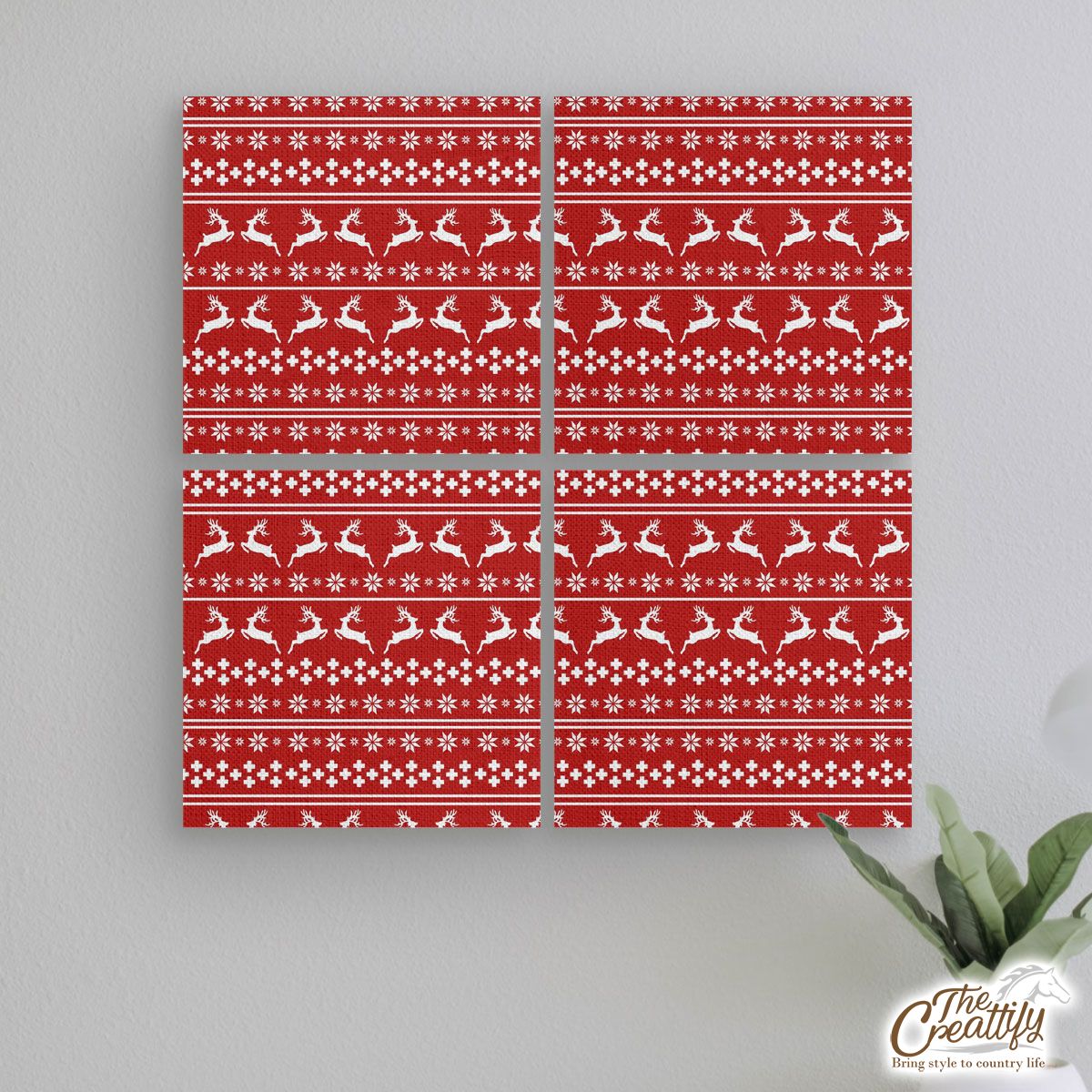 Christmas Reindeer, Snowflake Pattern Mural With Frame