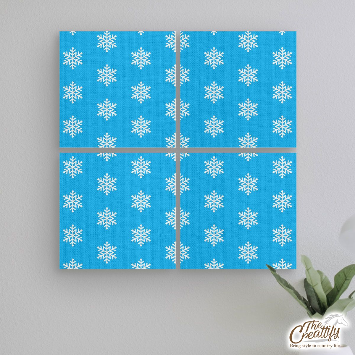 Christmas Snowflake Clipart On The Blue Background Mural With Frame