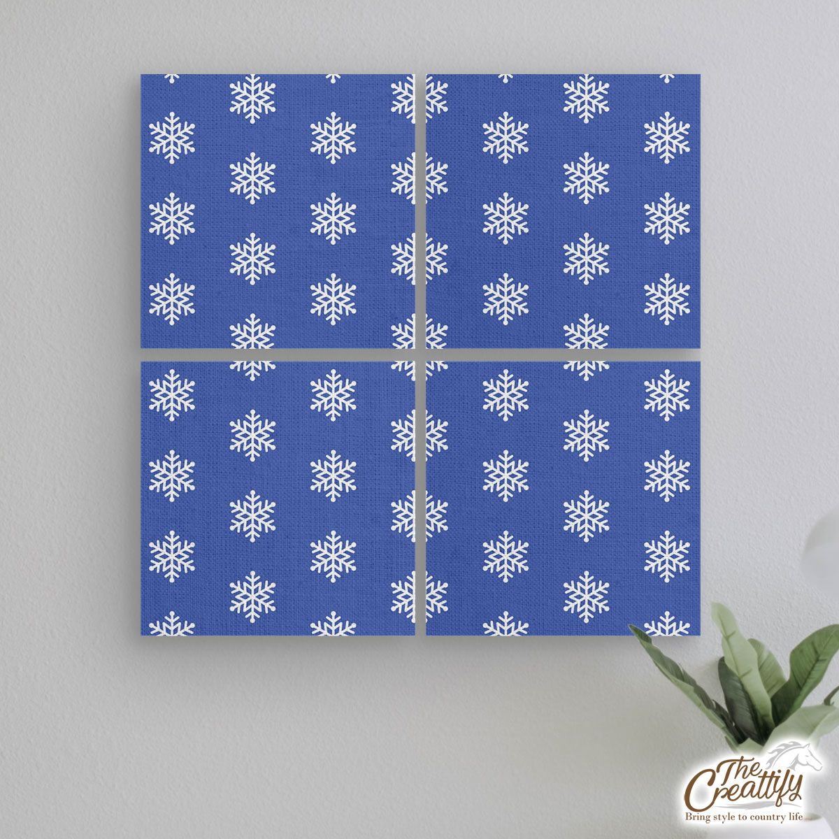 Christmas Snowflake Clipart On The Navy Blue Color Background Mural With Frame