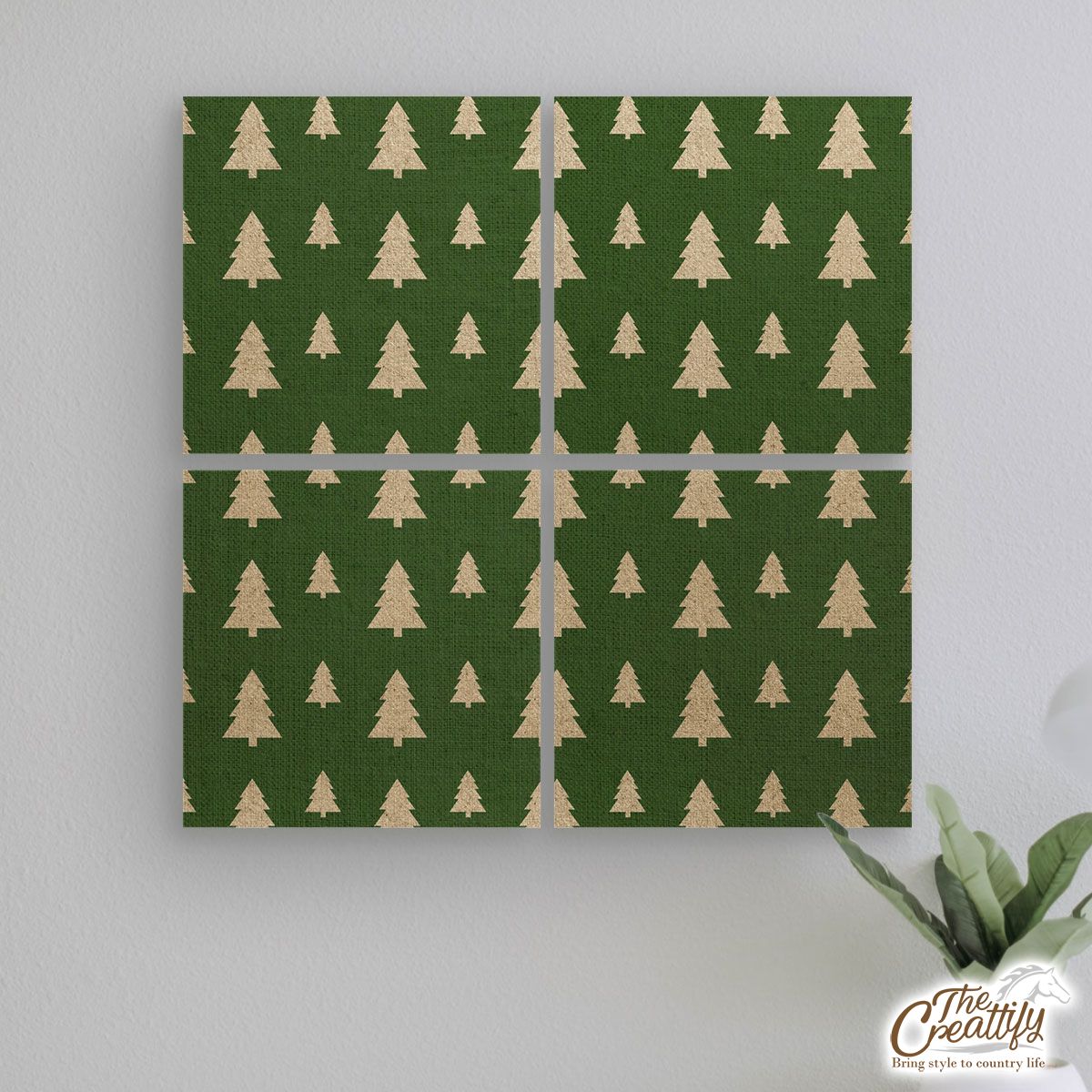 Christmas Tree, Christmas Tree Decorations, Pine Tree Pattern On Green 2 Mural With Frame
