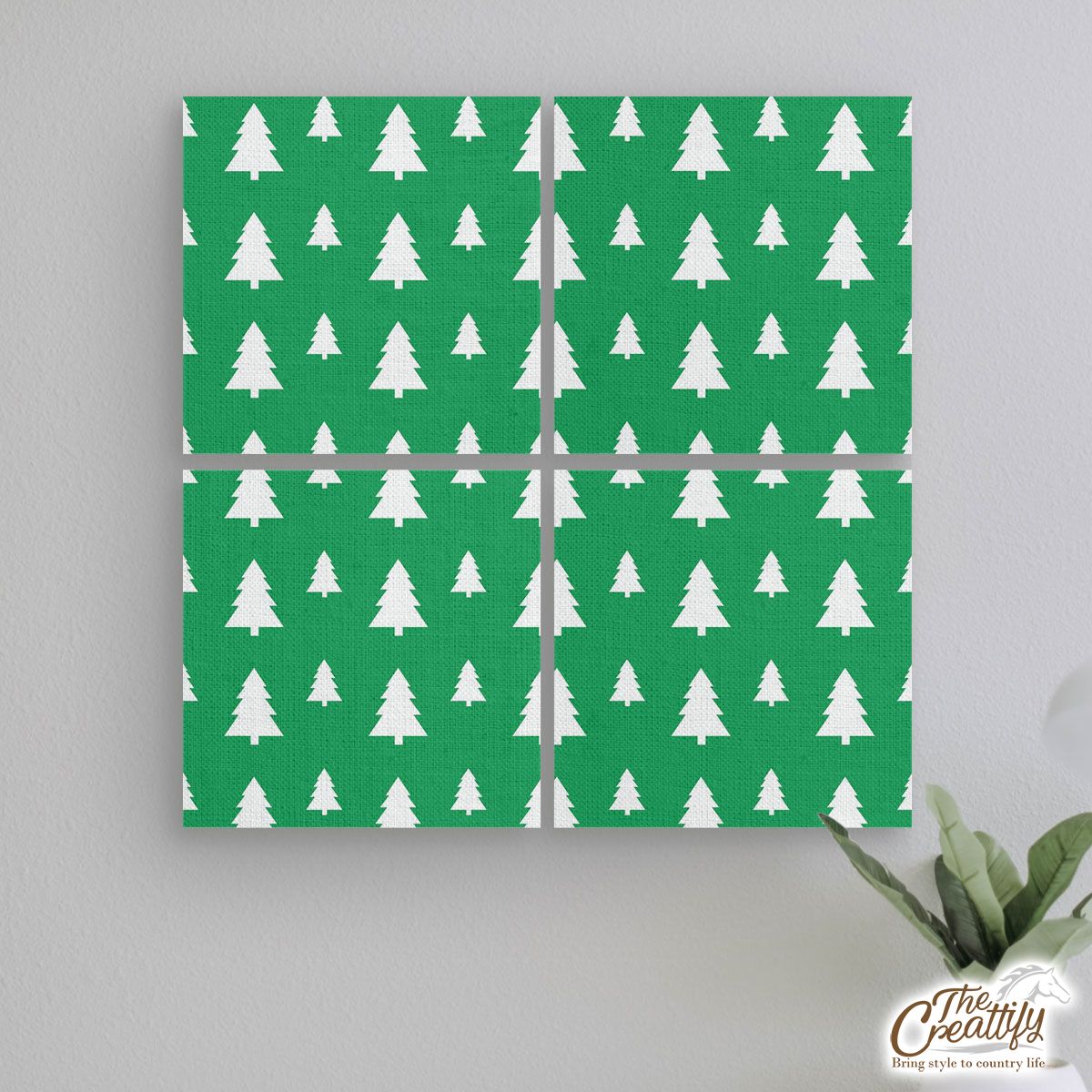 Christmas Tree, Christmas Tree Decorations, Pine Tree Pattern On Green 3 Mural With Frame
