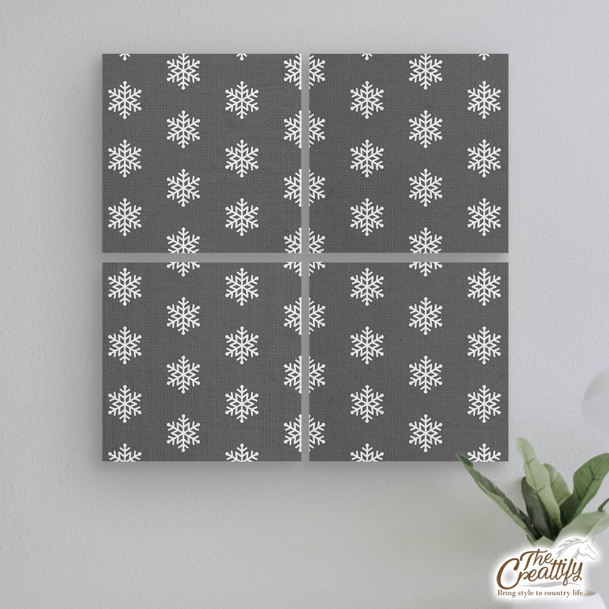 Grey And White Snowflake Mural With Frame