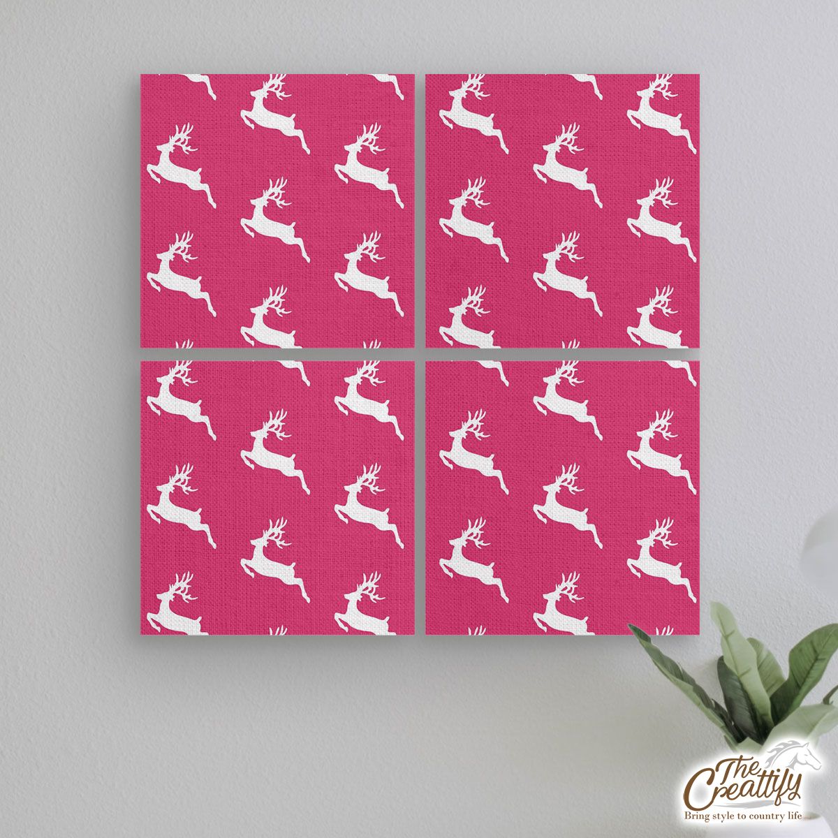 Pink And White Christmas Reindeeer Mural With Frame