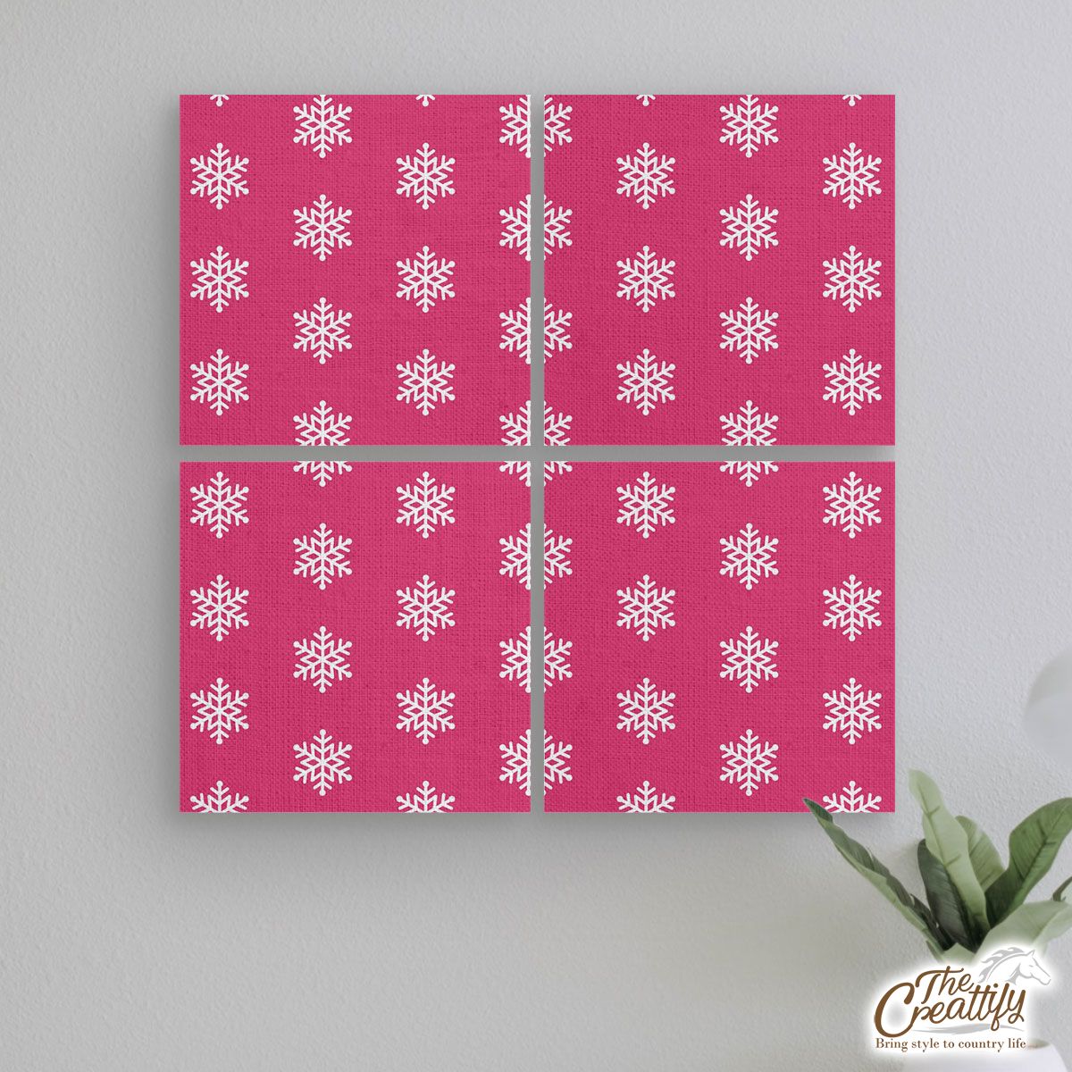 Pink And White Snowflake Mural With Frame