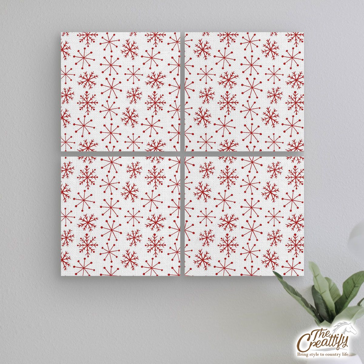 Red And White Snowflake Mural With Frame
