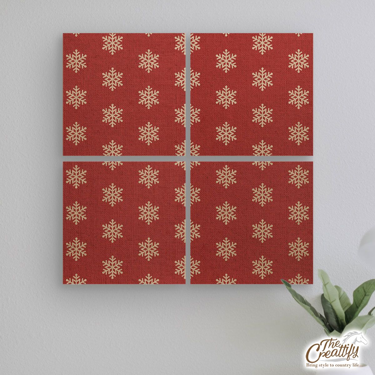 Snowflake Pattern, Christmas Snowflakes, Christmas Present Ideas On Red Background Mural With Frame