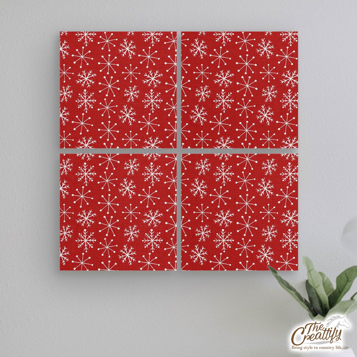 White Snowflake Seamless Pattern 2 Mural With Frame