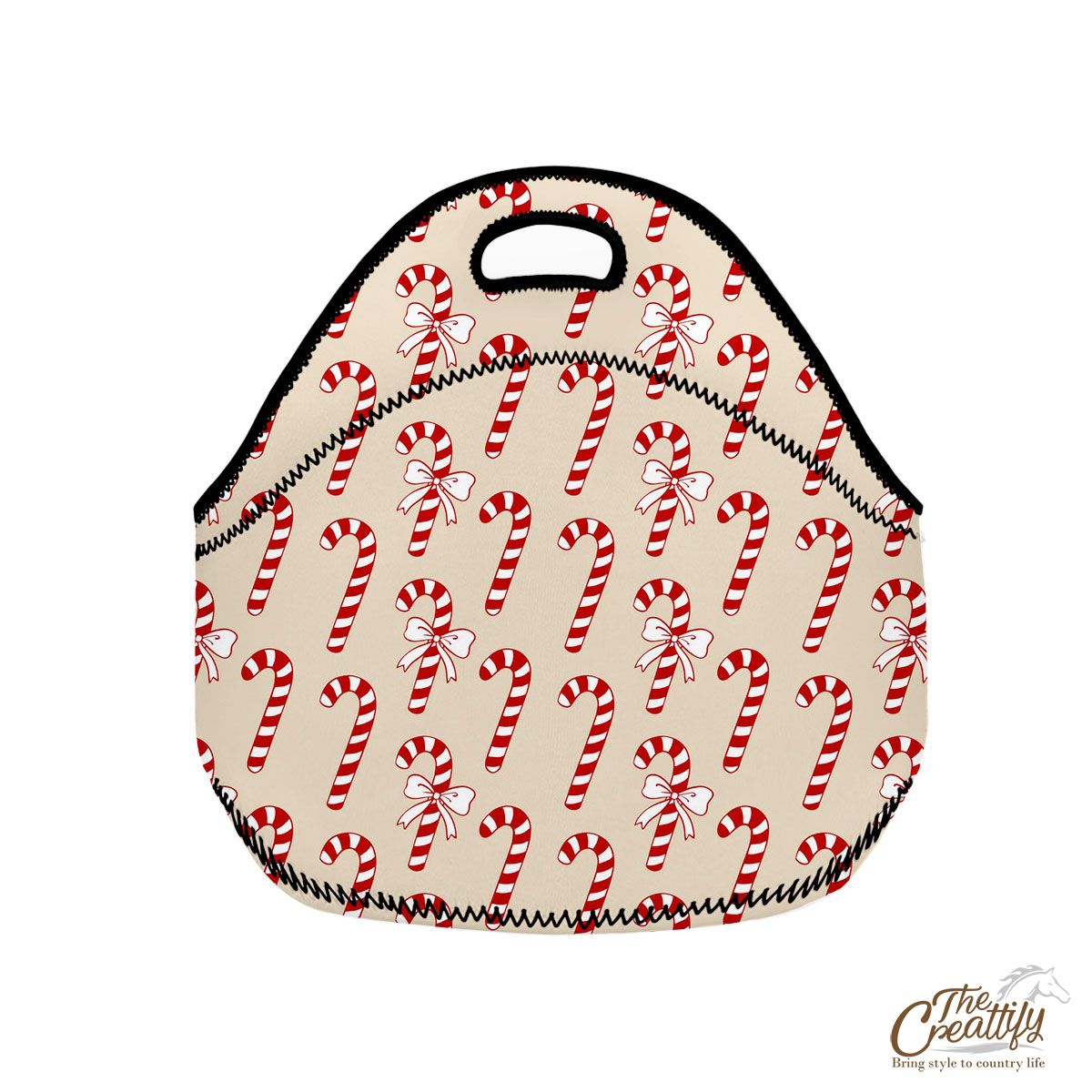 Candy Cane Beige Christmas Neoprene Lunch Bags