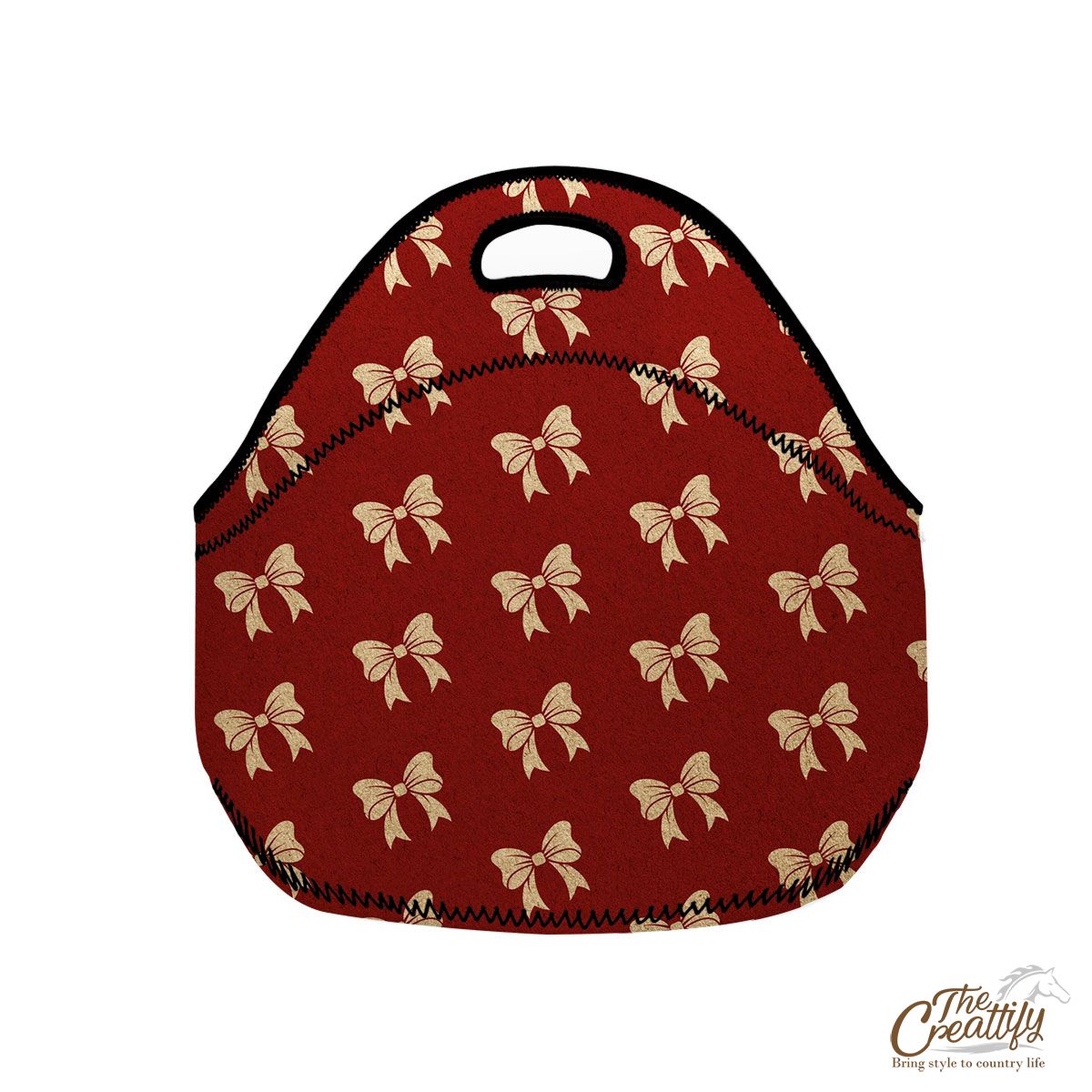 Christmas Bow, Christmas Tree Bows On Red Neoprene Lunch Bags