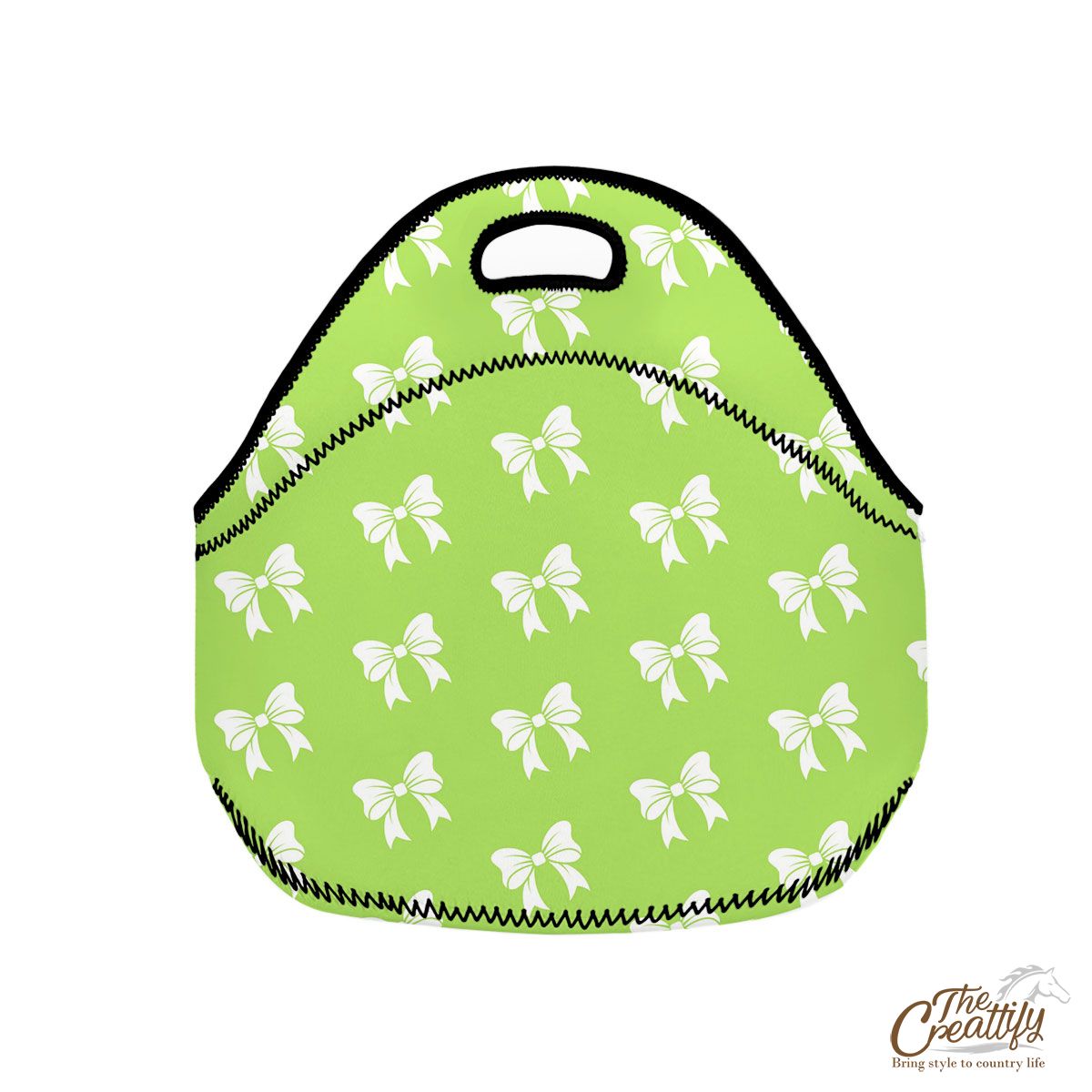 Christmas Bow, Christmas Tree Bows On The Green Background Neoprene Lunch Bags