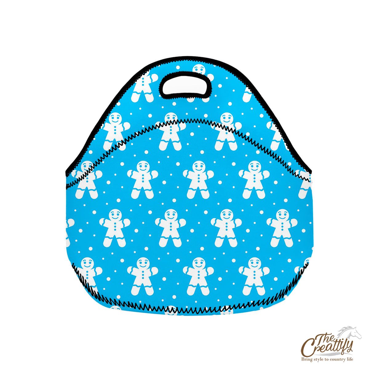 Christmas Gingerbread Man On The Blue Background Neoprene Lunch Bags