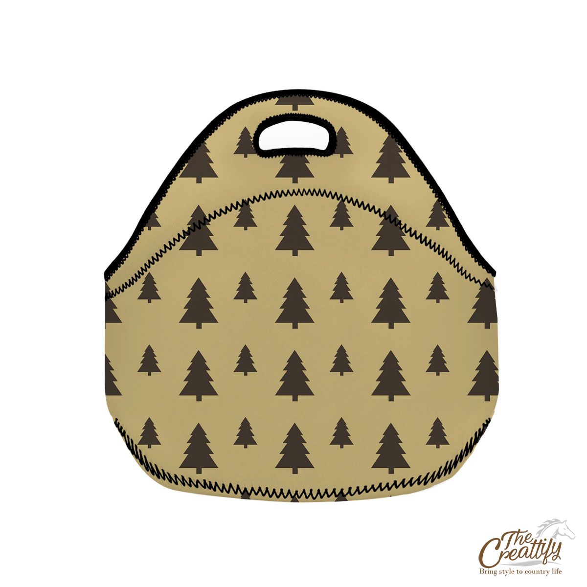 Christmas Pine Tree Silhouette On The Brown Background Neoprene Lunch Bags