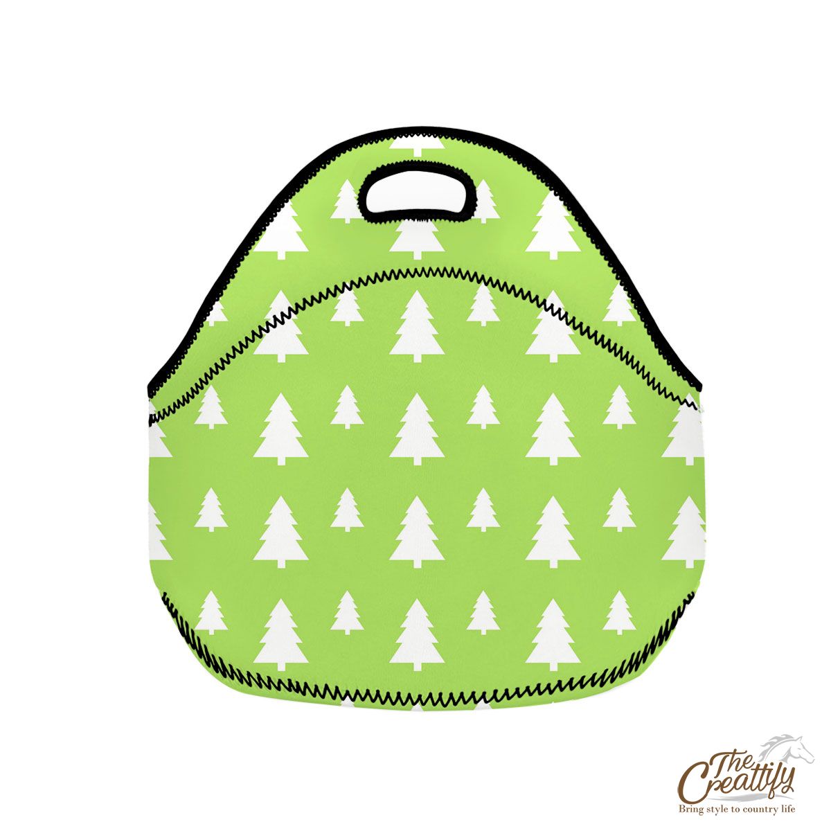 Christmas Pine Tree Silhouette On The Green Background Neoprene Lunch Bags