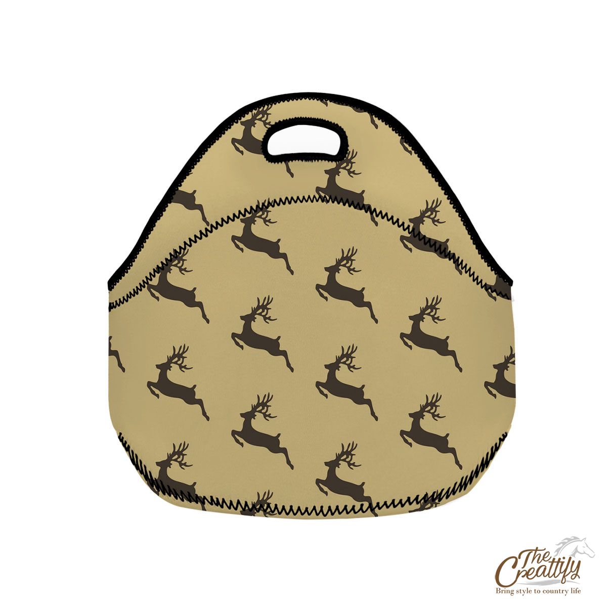 Christmas Reindeer On The Brown Background Neoprene Lunch Bags