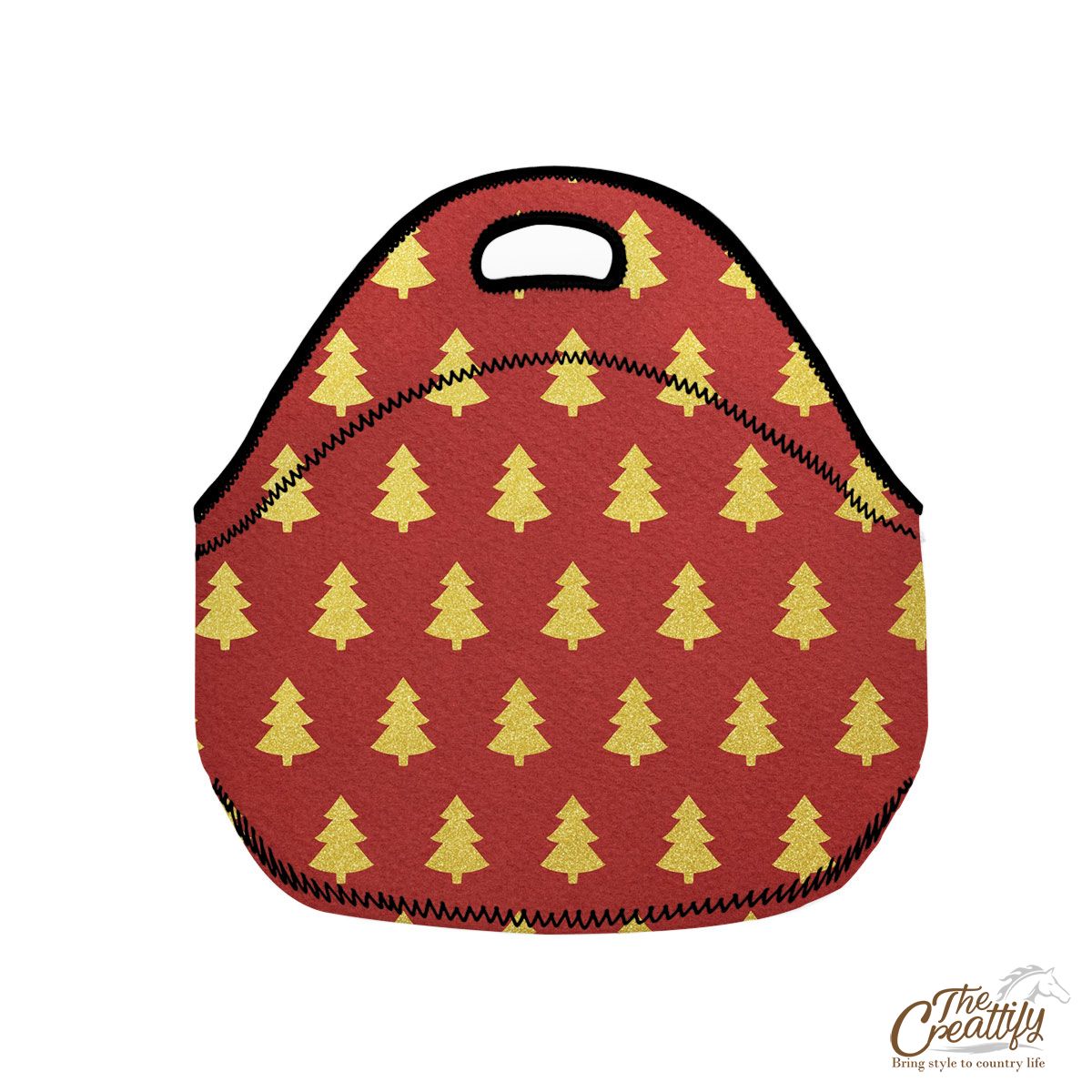 Christmas Tree, Christmas Tree Decorations, Pine Tree Pattern On Red Neoprene Lunch Bags