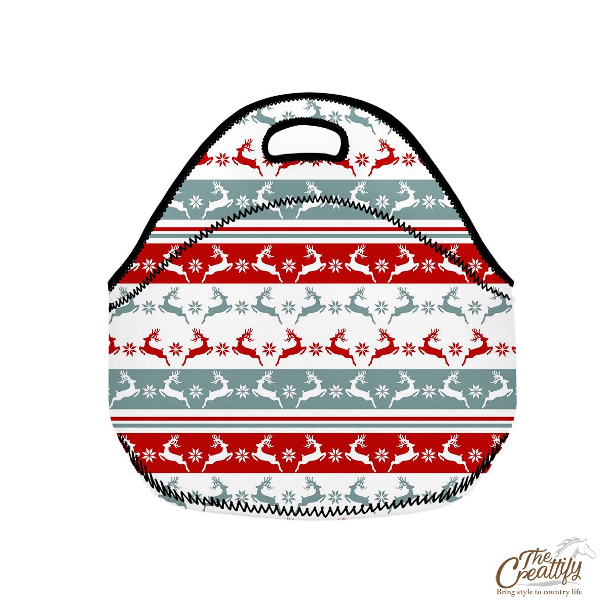 Colorful Christmas Reindeer, Snowflake Pattern Neoprene Lunch Bags