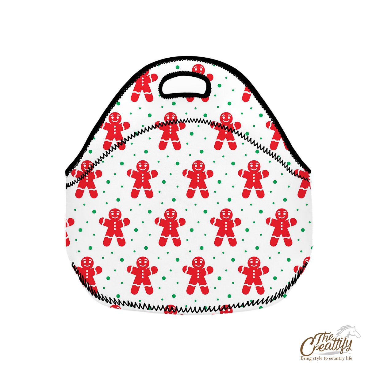 Gingerbread Man Cookies, Christmas Gingerbread Red With Snowflake Background Neoprene Lunch Bags