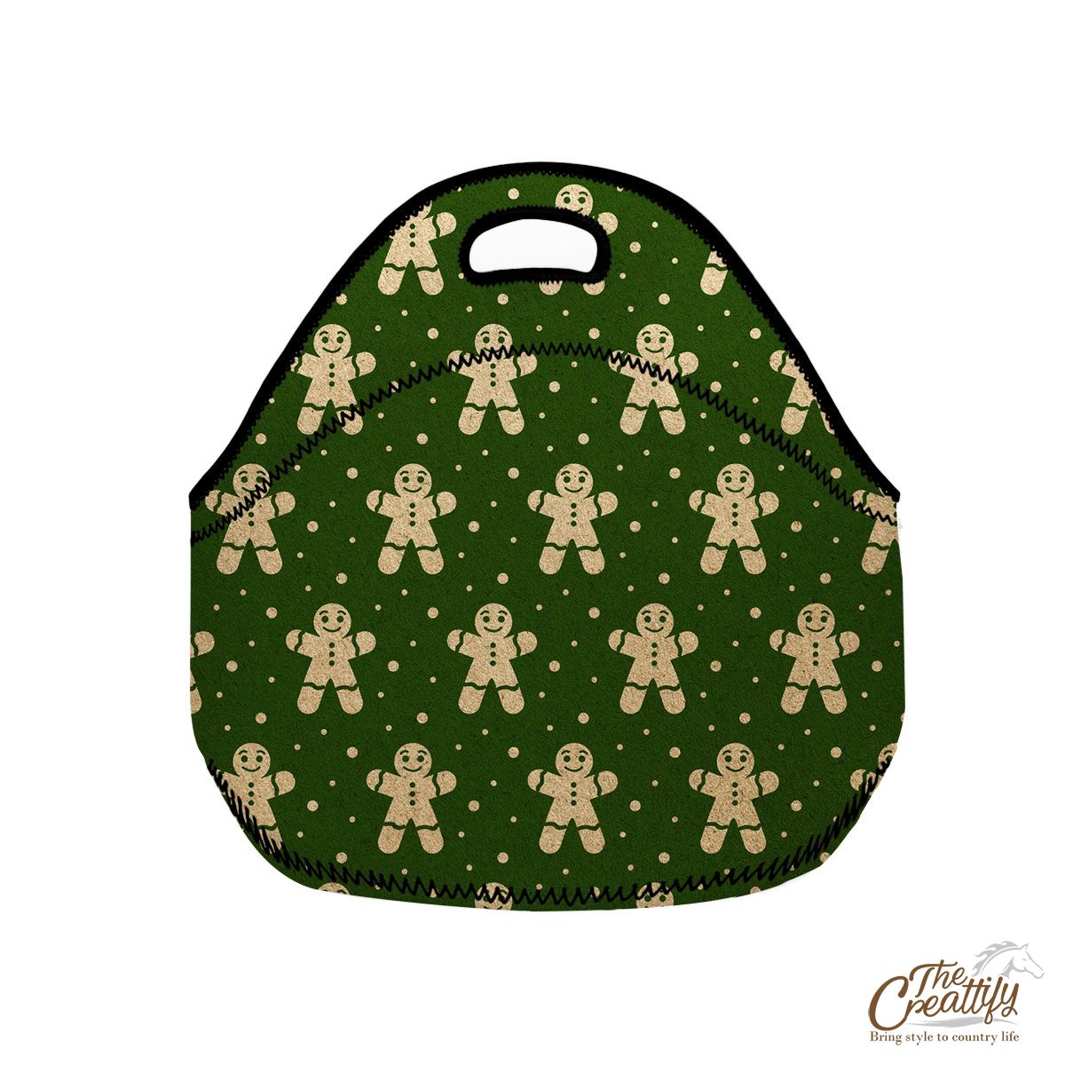Gingerbread Man Cookies, Christmas Gingerbread With Snowflake Background Green Neoprene Lunch Bags
