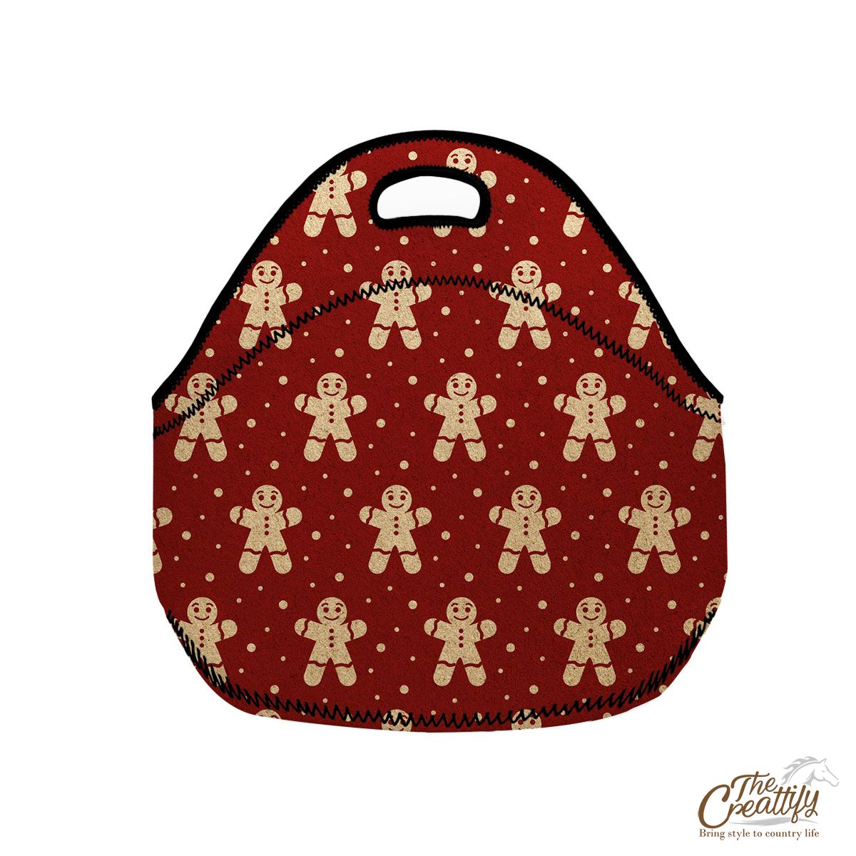 Gingerbread Man Cookies, Christmas Gingerbread With Snowflake Background Red Neoprene Lunch Bags